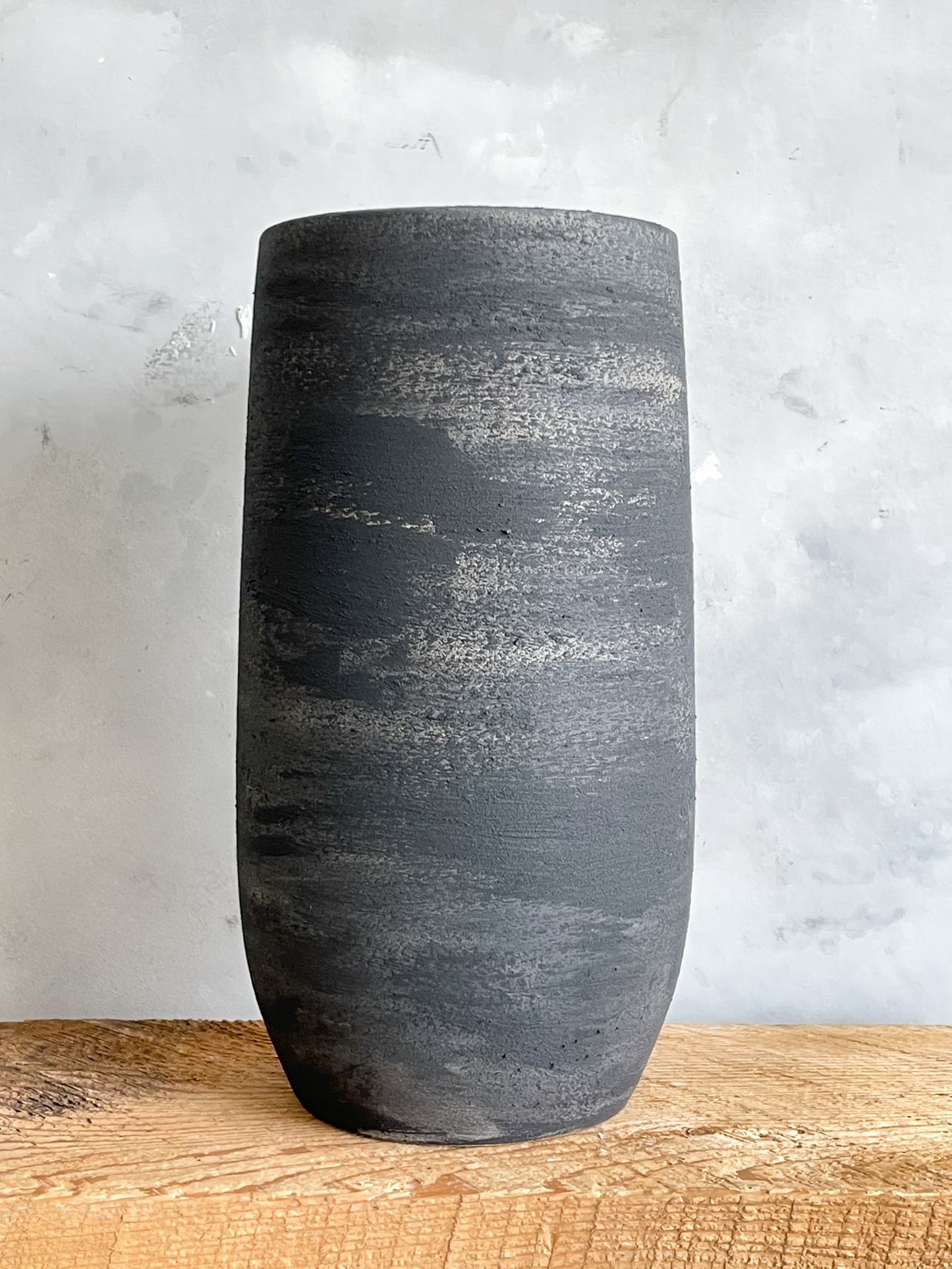 midnight| large aged black textured decorative vase 32