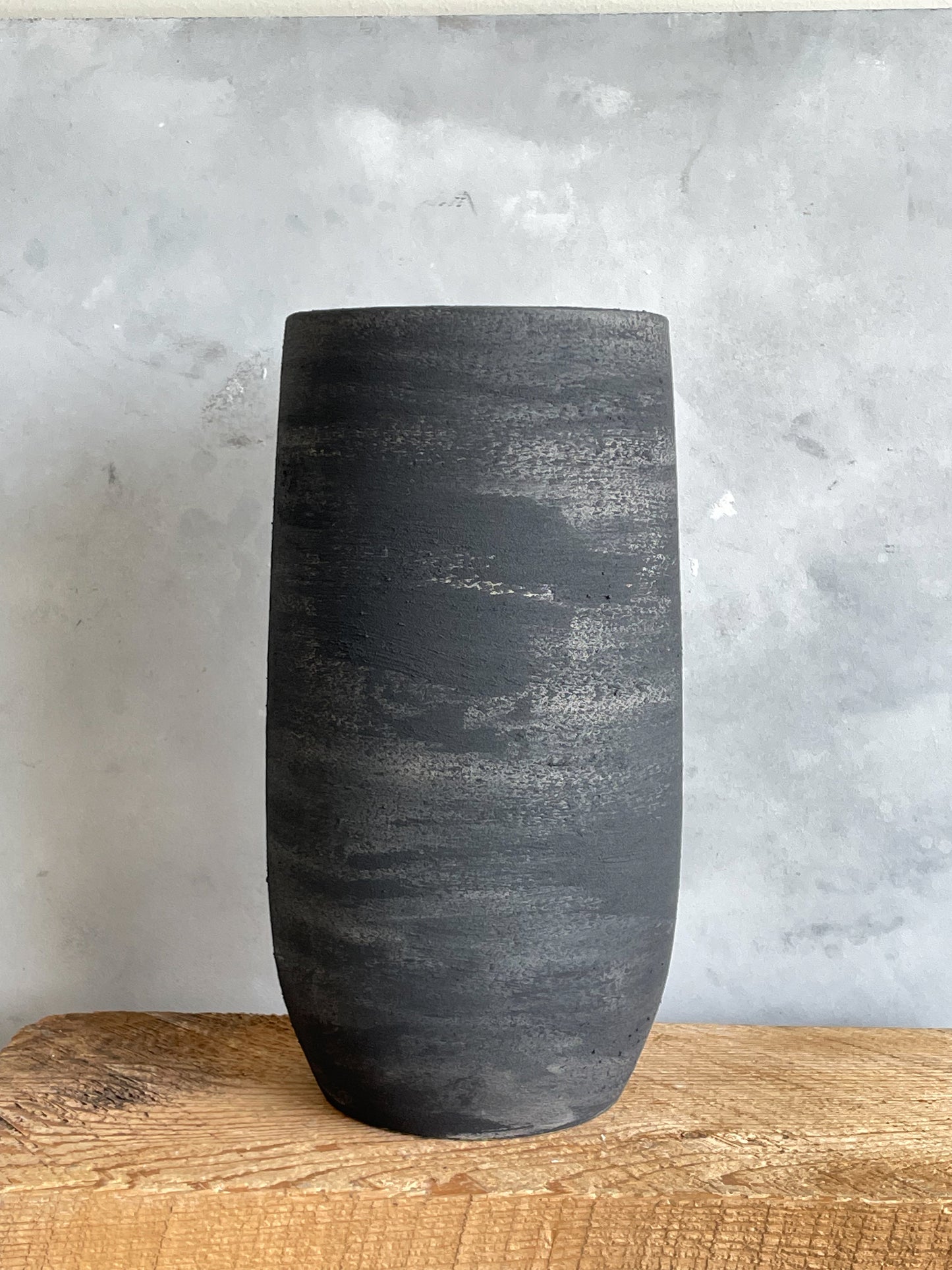 midnight| large aged black textured decorative vase 32