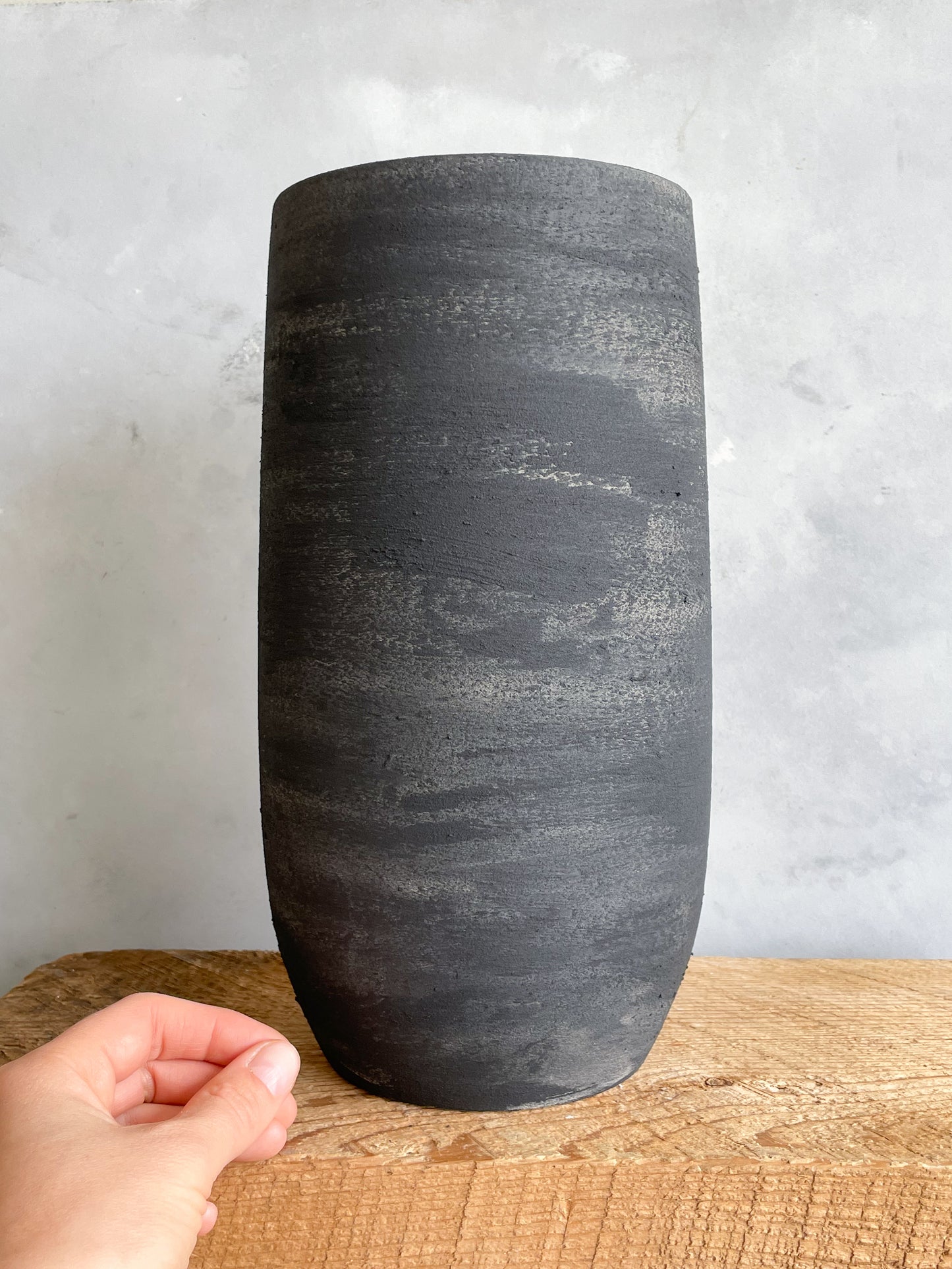 midnight| large aged black textured decorative vase 32