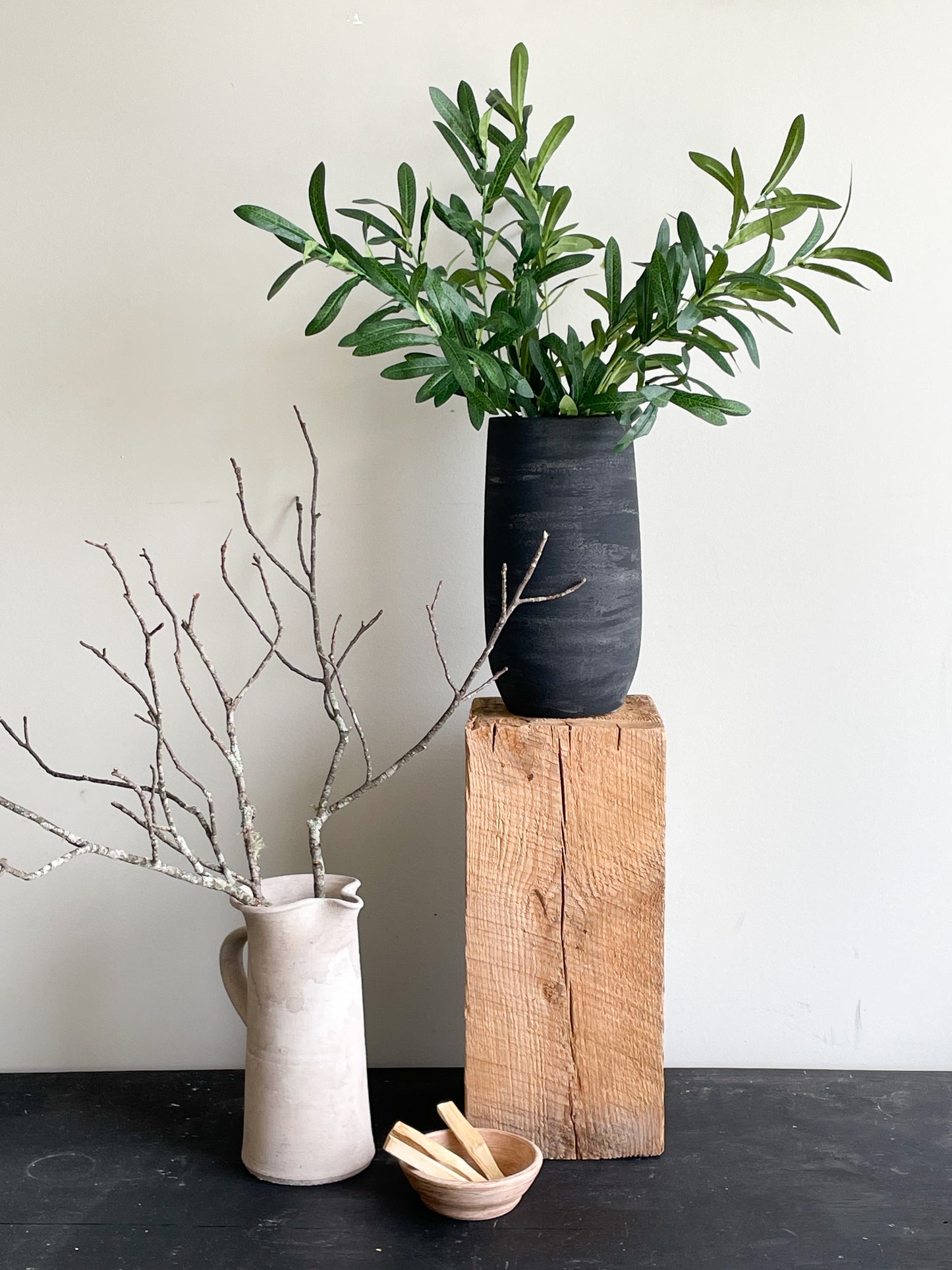 midnight| large aged black textured decorative vase 32