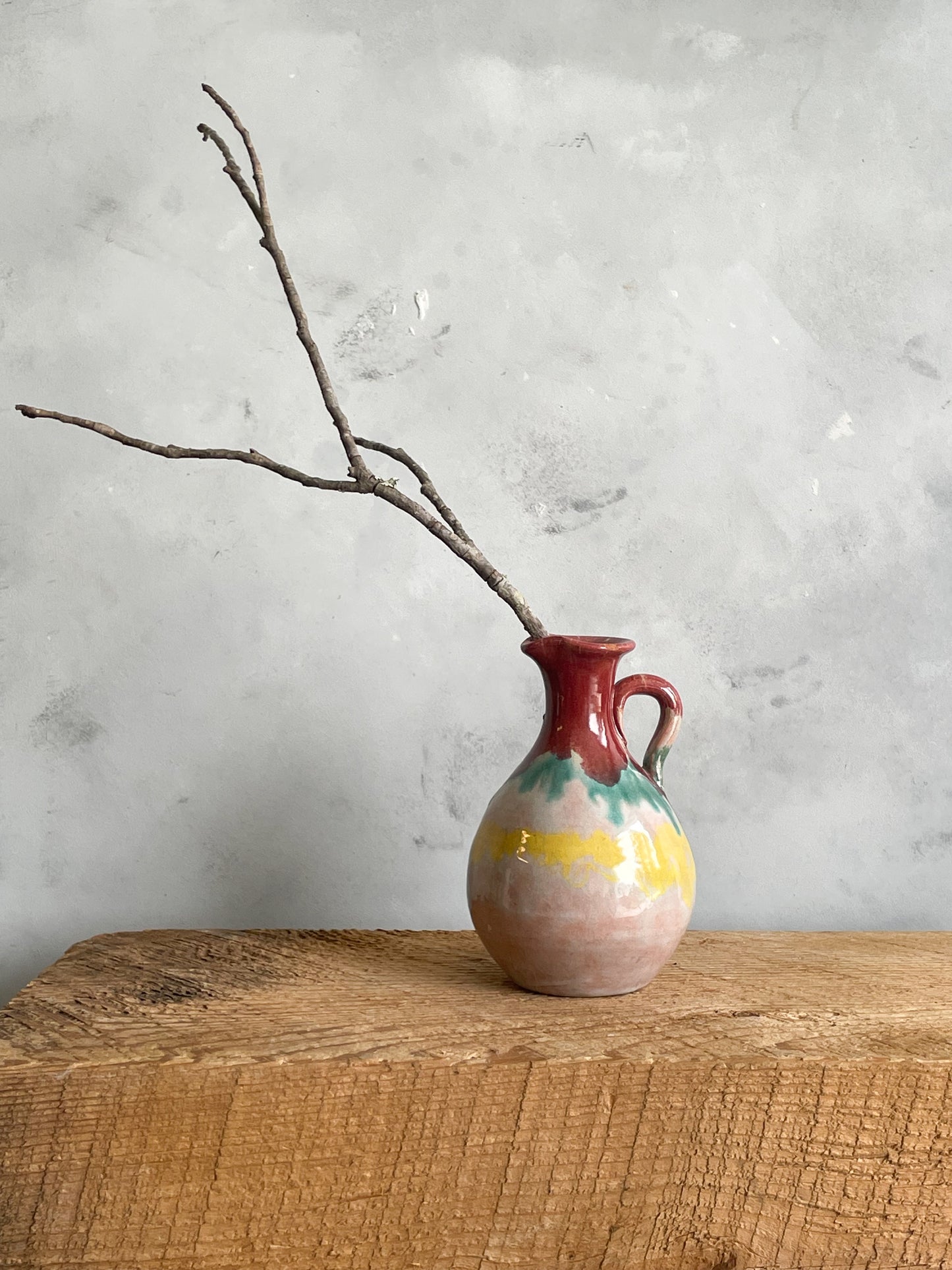 vintage small ceramic colorful pitcher bud vase
