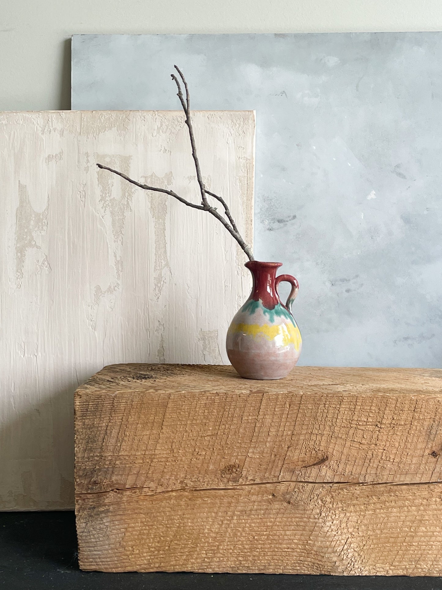 vintage small ceramic colorful pitcher bud vase