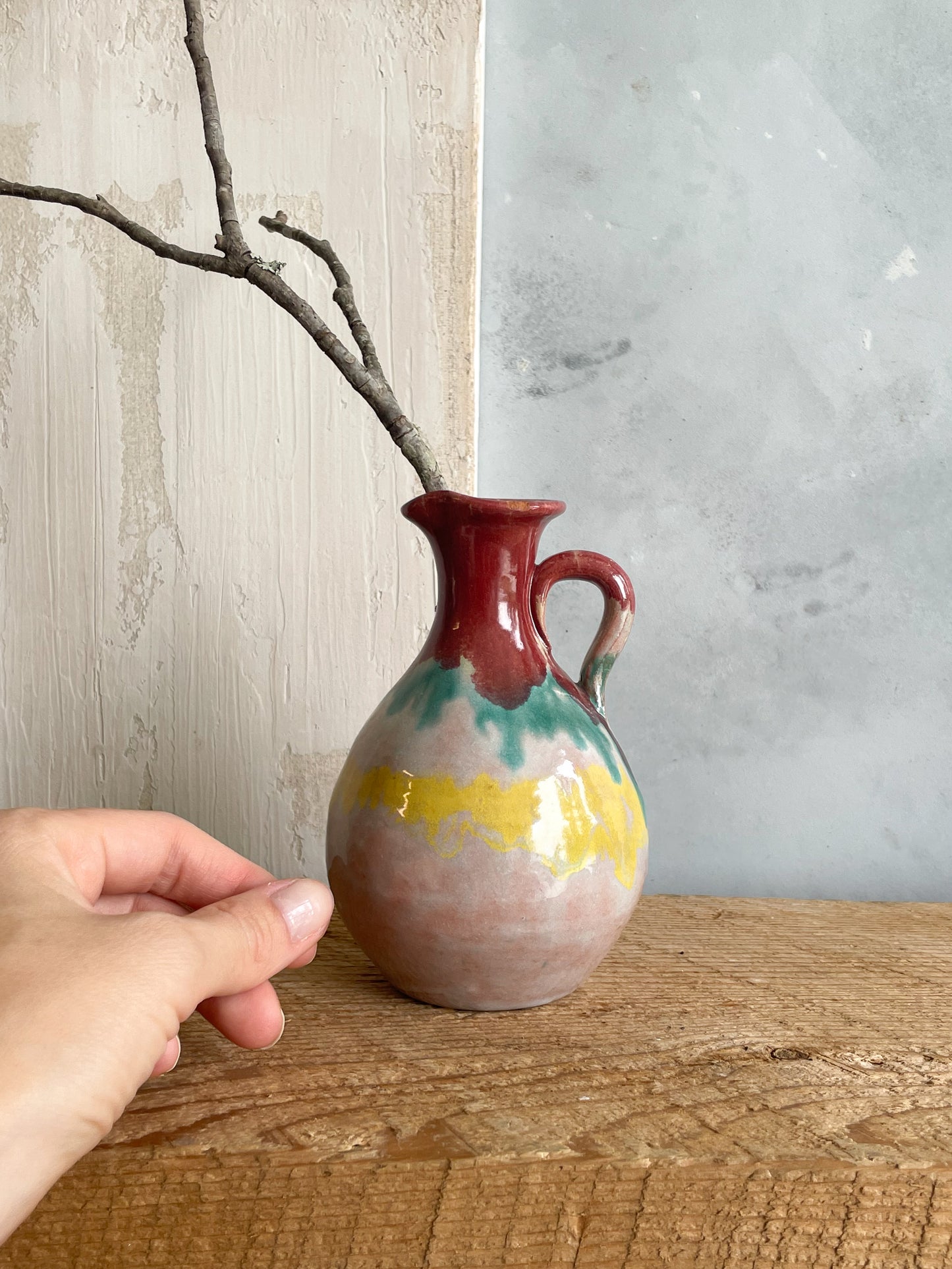 vintage small ceramic colorful pitcher bud vase