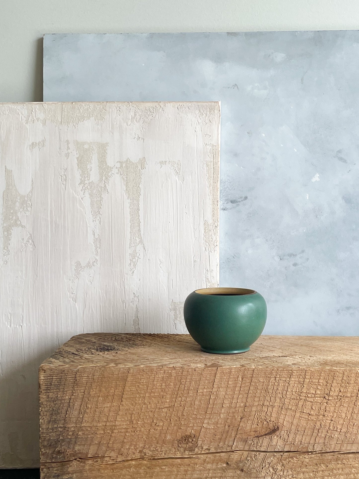 vintage small teal ceramic vase