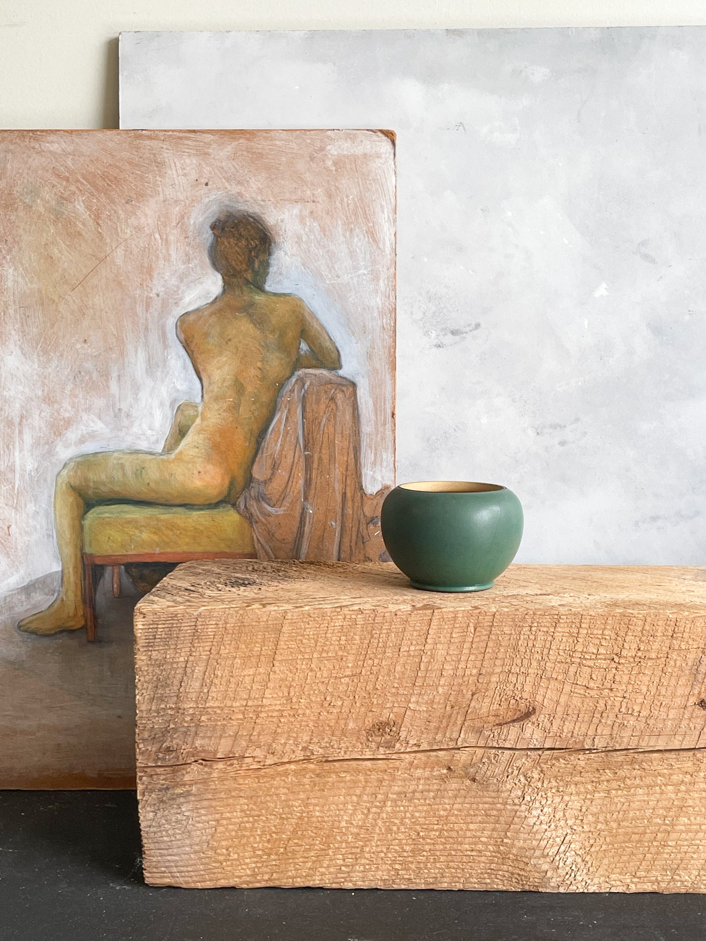 vintage small teal ceramic vase