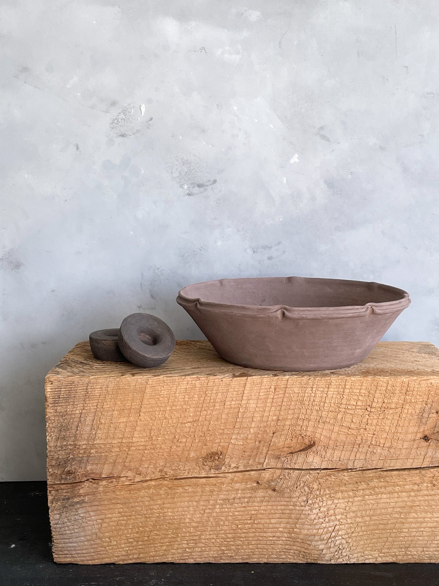 Handmade Ceramic Dish from Earth Collection on a styled shelf
