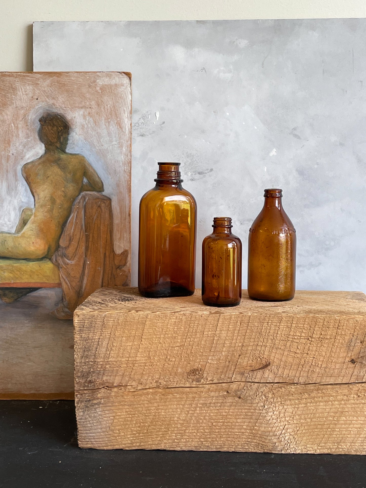 antique amber glass bottles | set 3