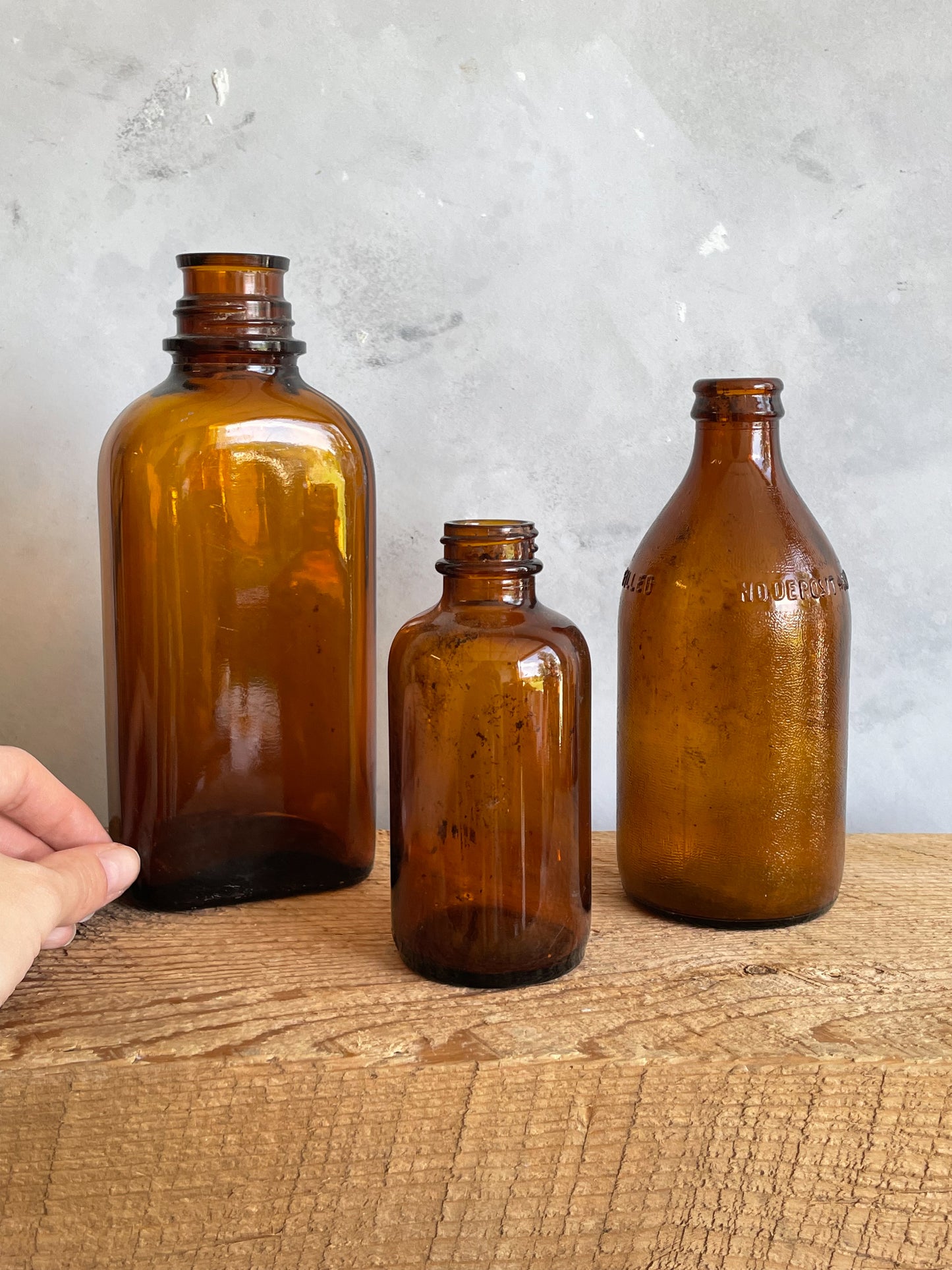 antique amber glass bottles | set 3