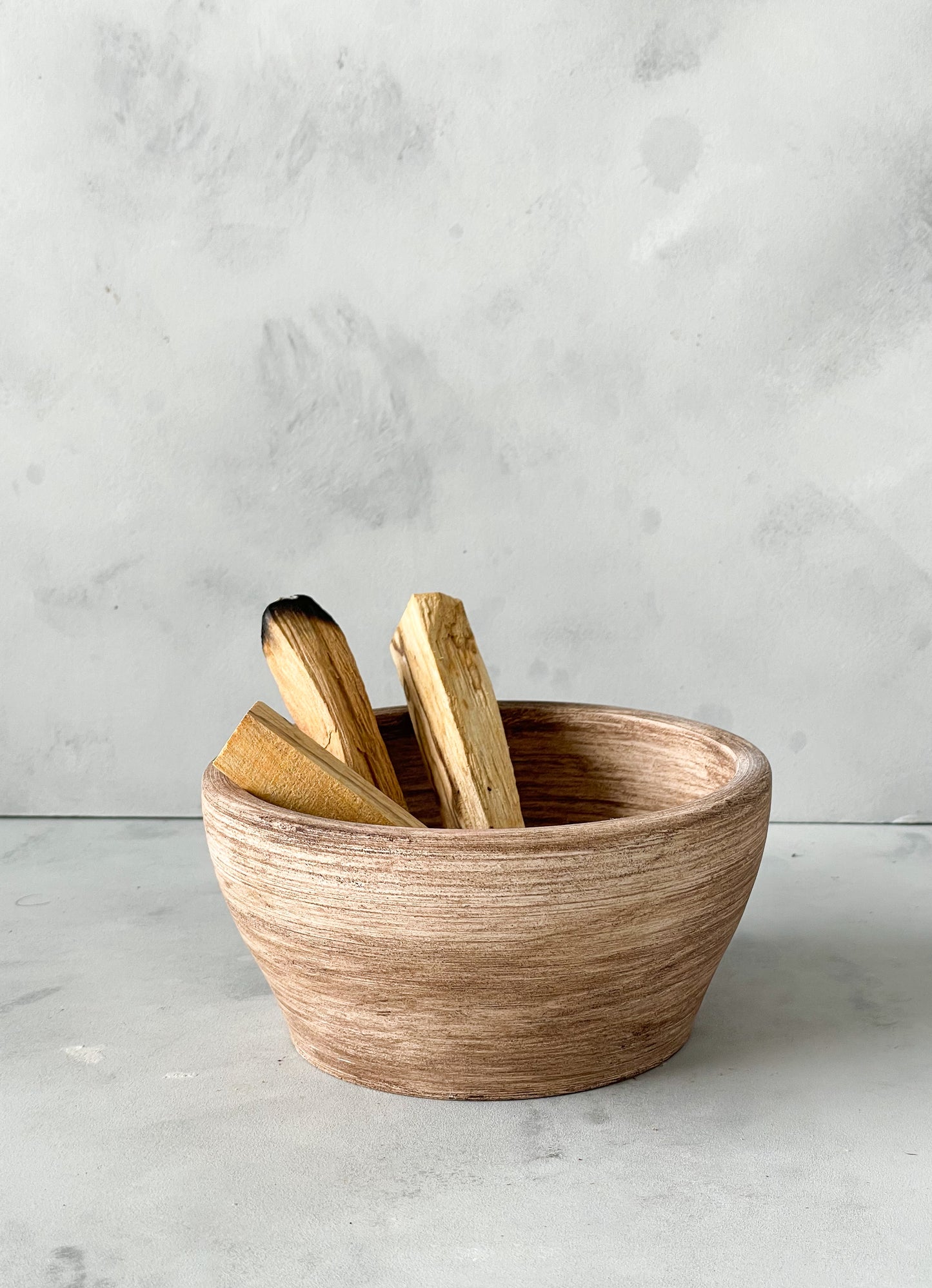 Earth Collection Small Ceramic Dish styled with palo santo holder