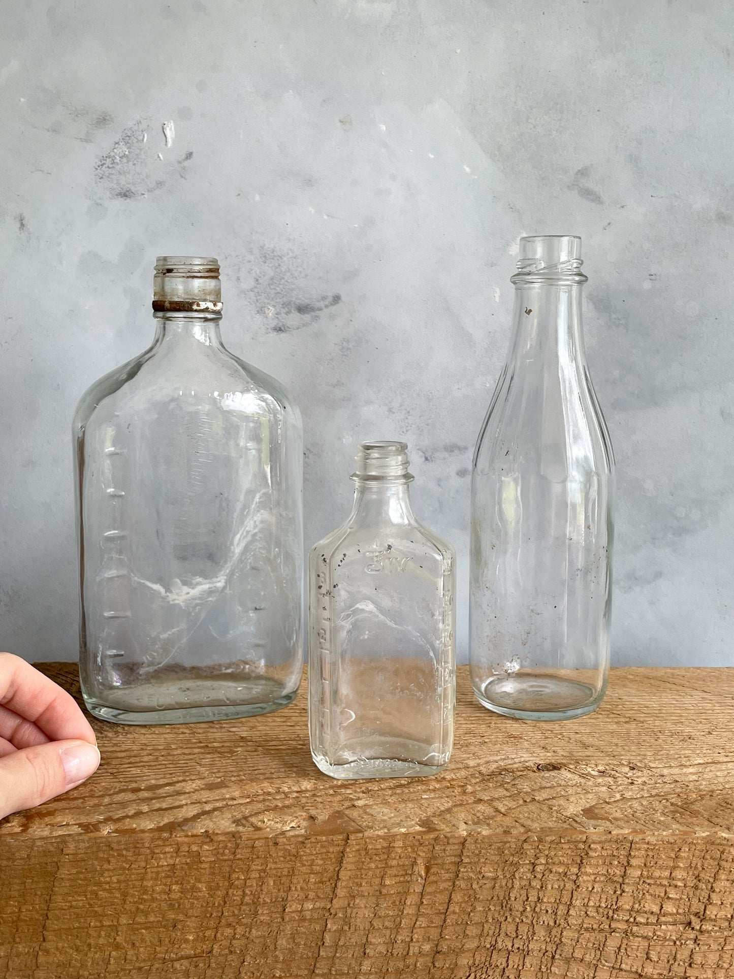 antique clear glass bottles | set 6