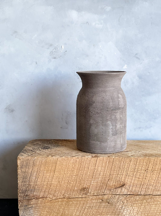 Restored Aged Brown Textured Vase – Front View