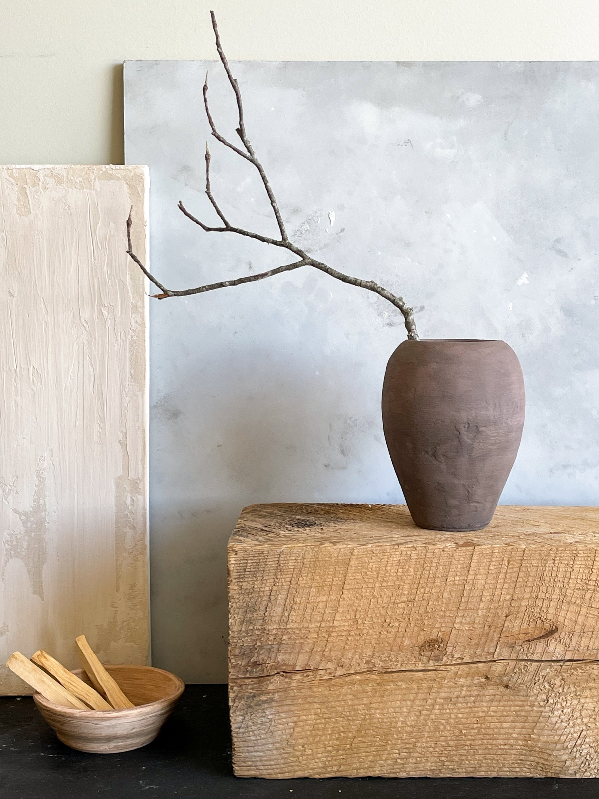 Handmade Aged Brown Ceramic Vase – Front View