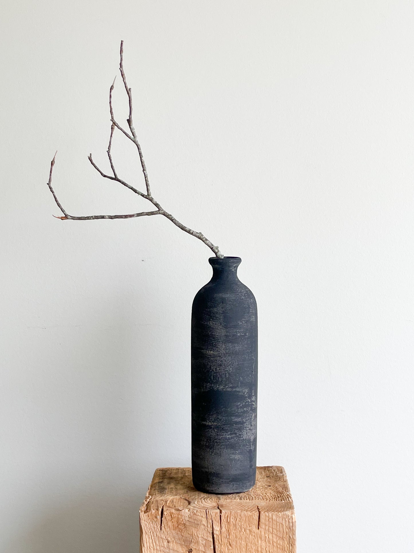 midnight| aged black tall textured vase 28