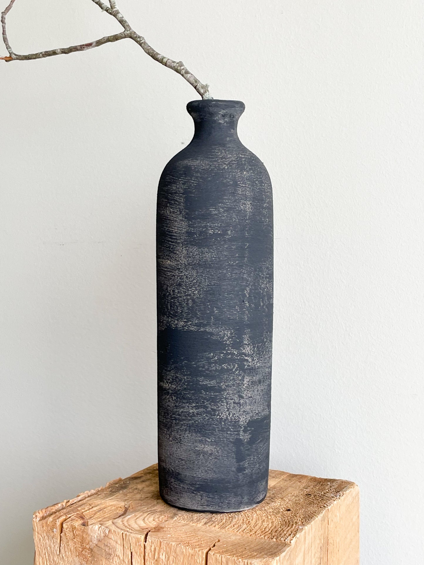 midnight| aged black tall textured vase 28