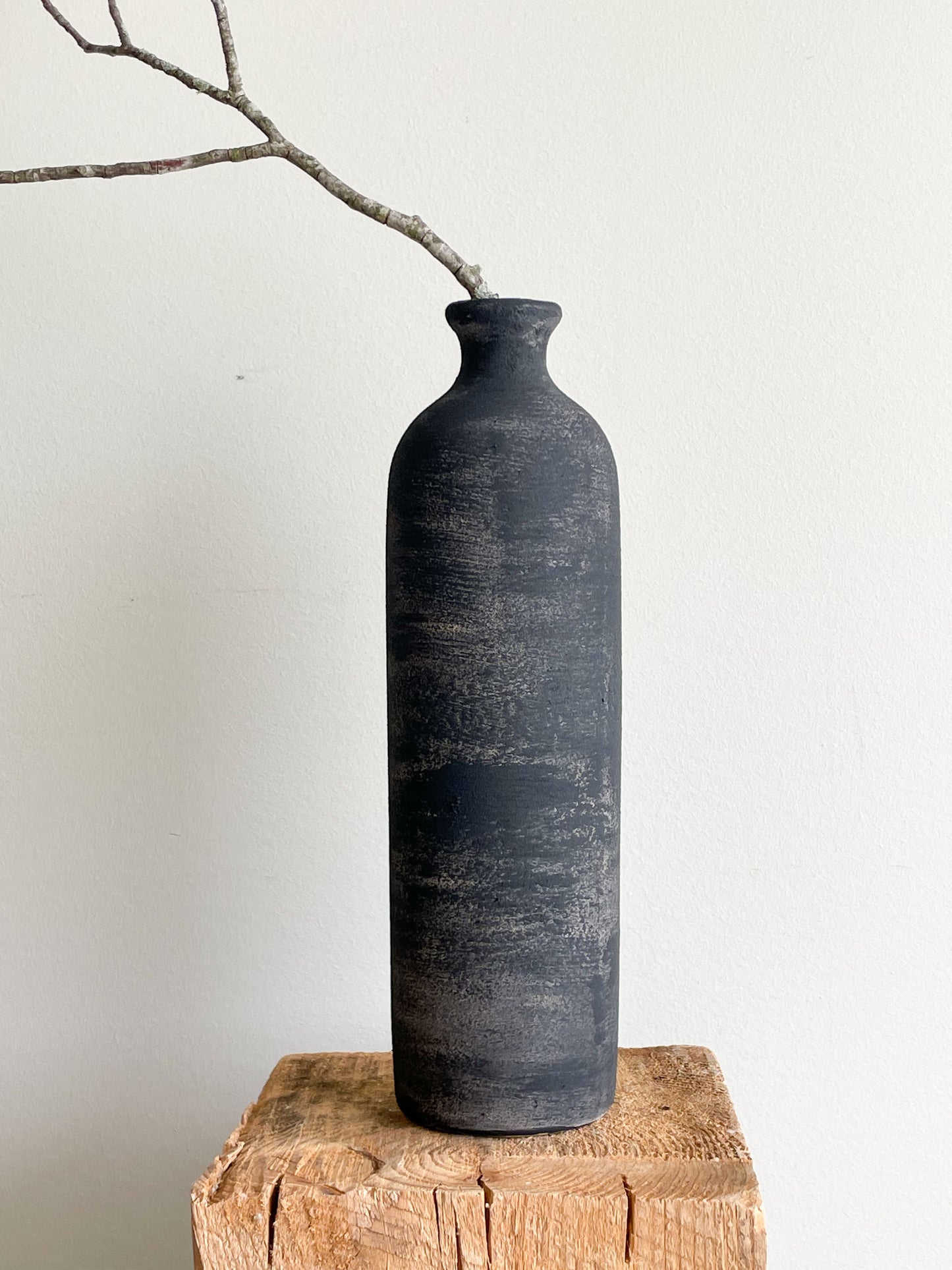 midnight| aged black tall textured vase 28