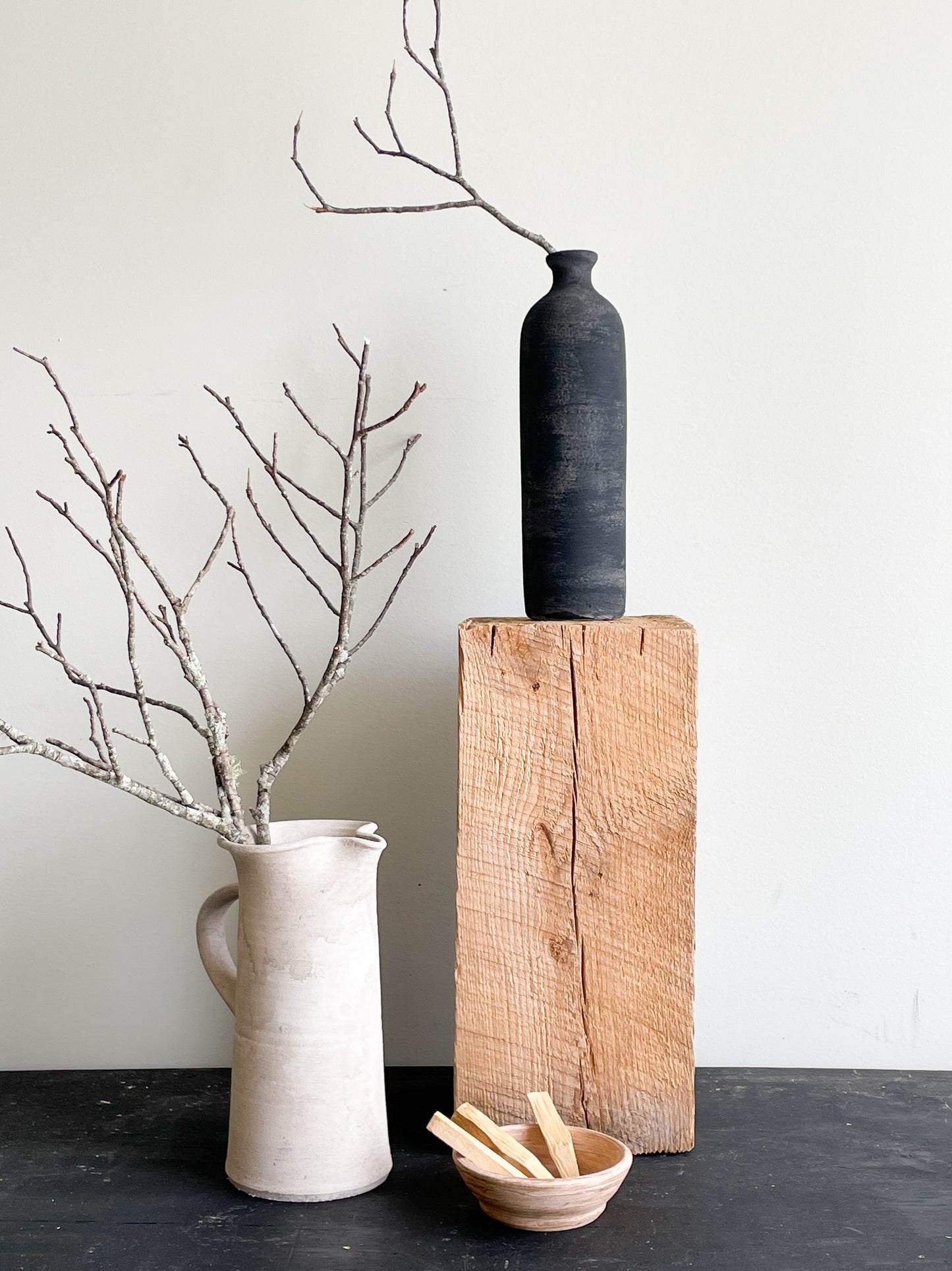 midnight| aged black tall textured vase 28