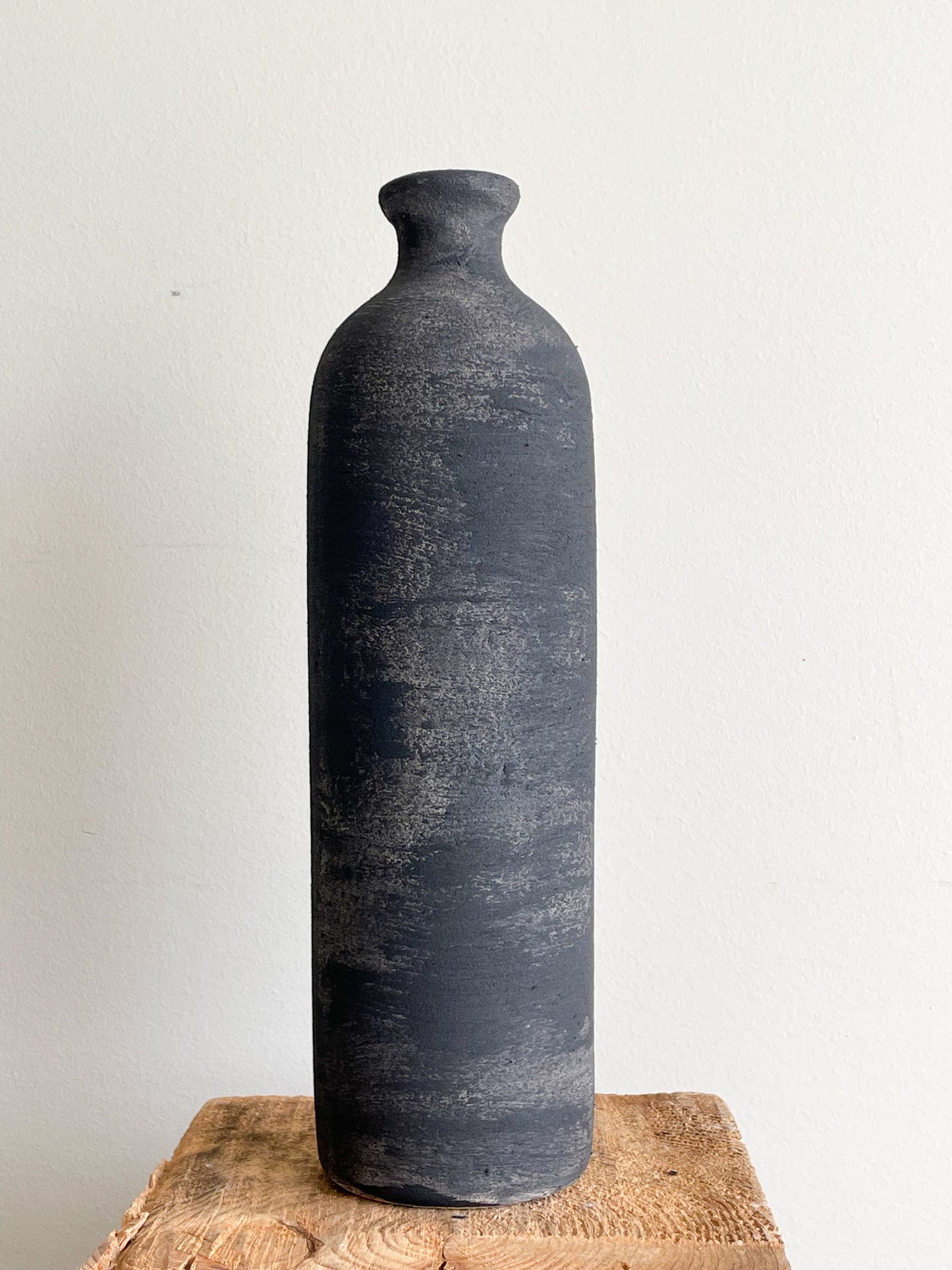 midnight| aged black tall textured vase 28