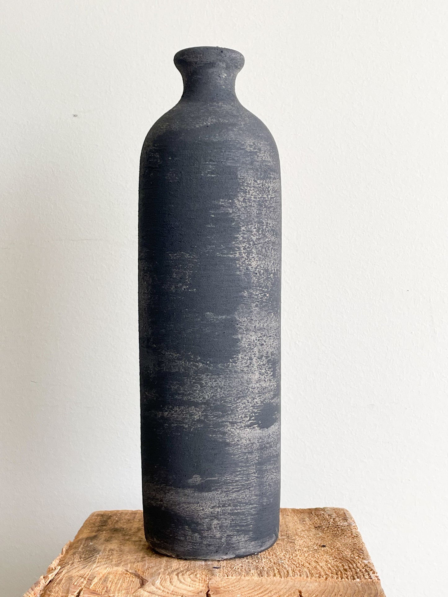 midnight| aged black tall textured vase 28