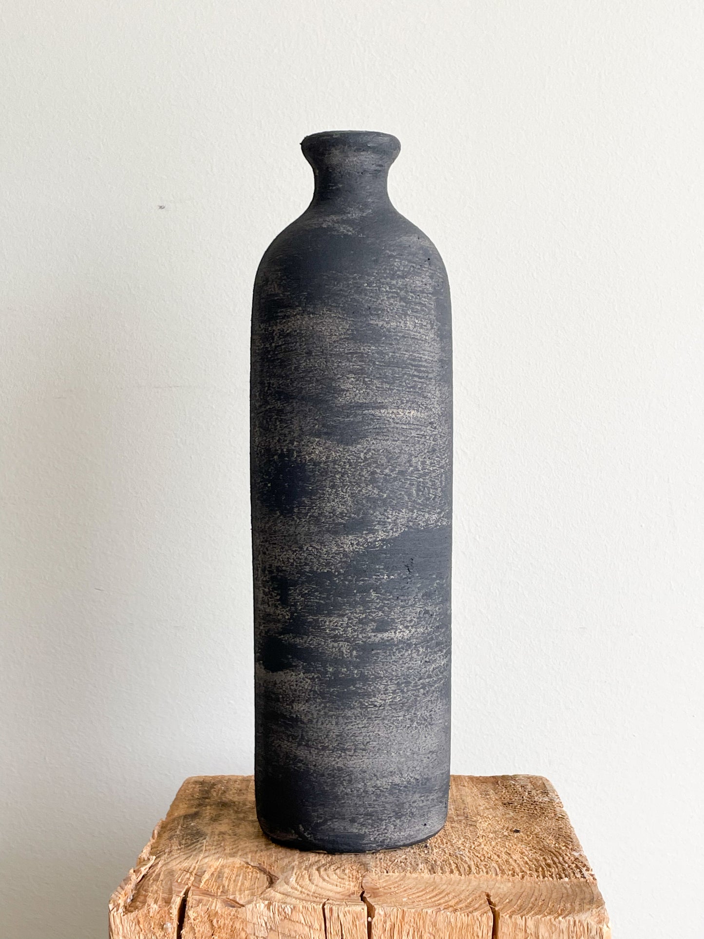 midnight| aged black tall textured vase 28