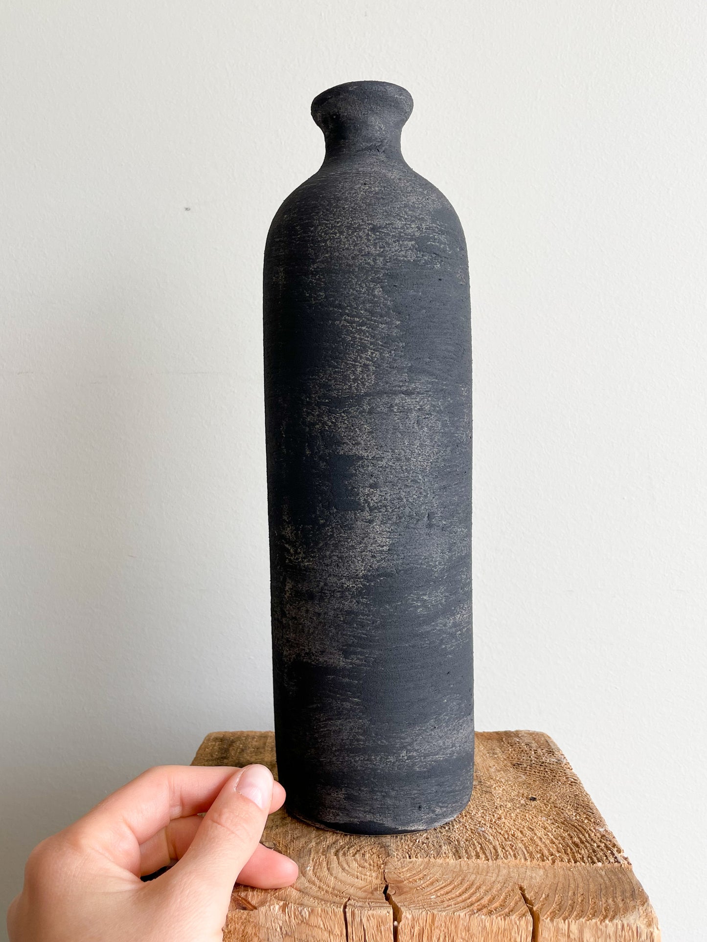 midnight| aged black tall textured vase 28