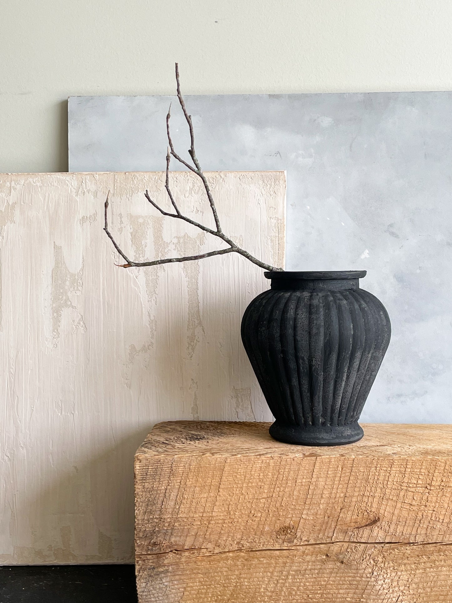 midnight| aged black textured decorative vase 22