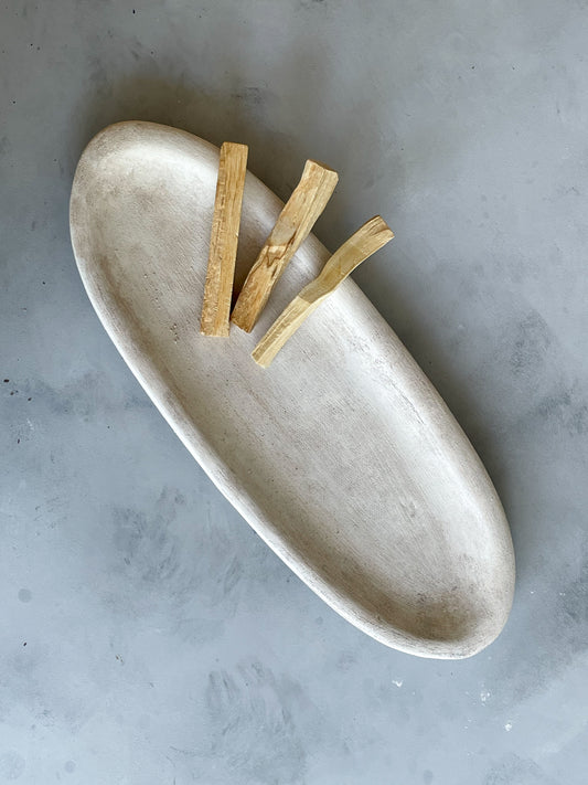 Handmade ceramic rustic tray from the Milos Collection, featuring a textured surface and neutral tones.