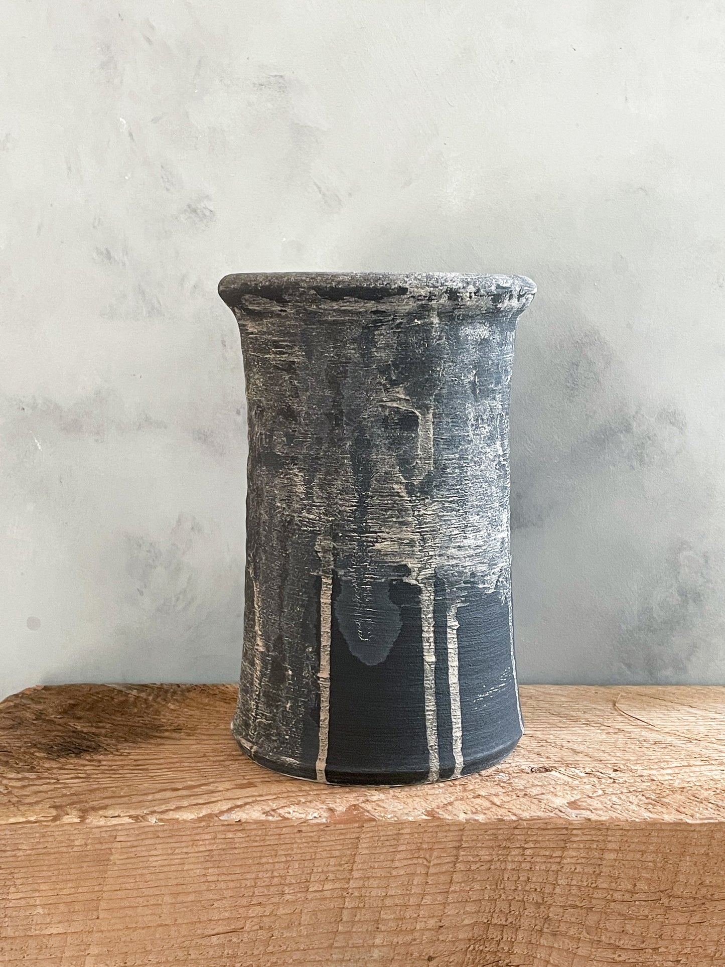 midnight| aged black tall textured vase 07