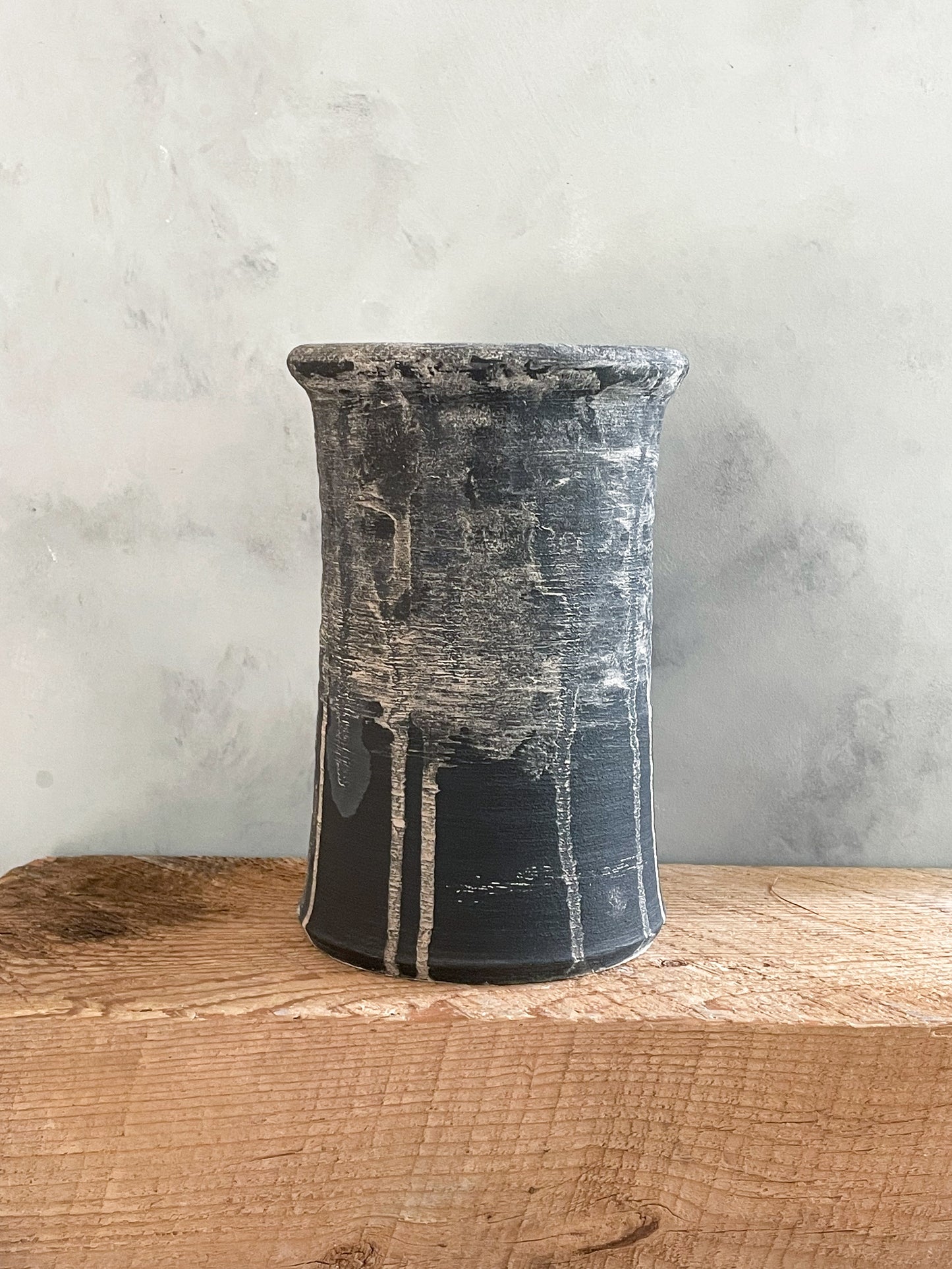 midnight| aged black tall textured vase 07