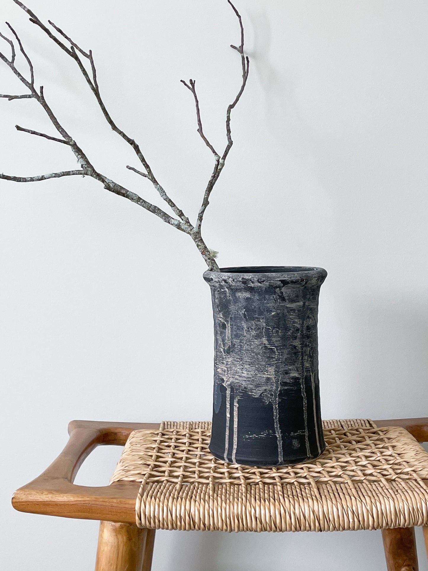 midnight| aged black tall textured vase 07