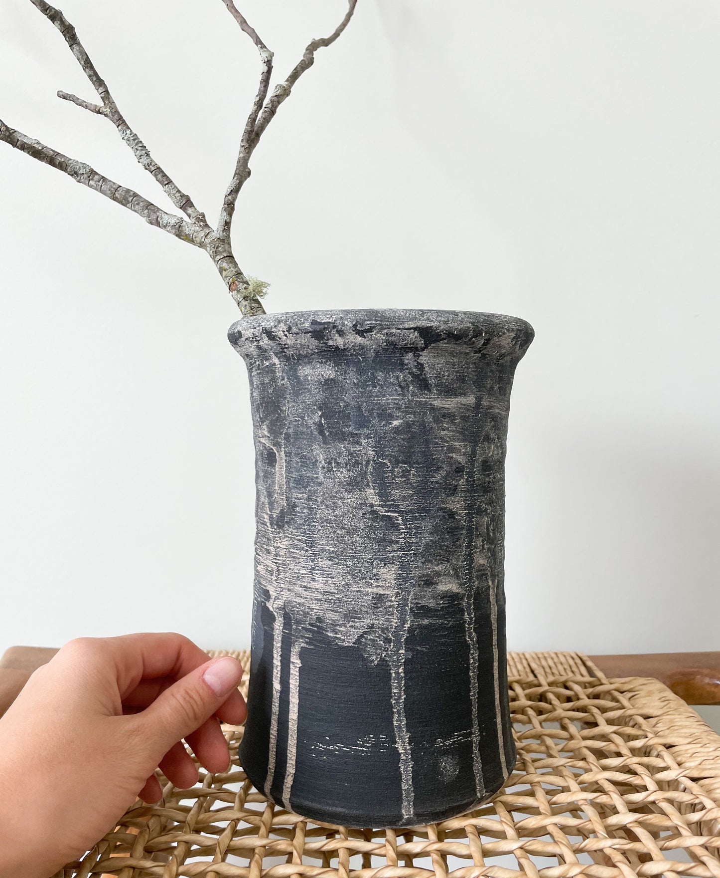 midnight| aged black tall textured vase 07