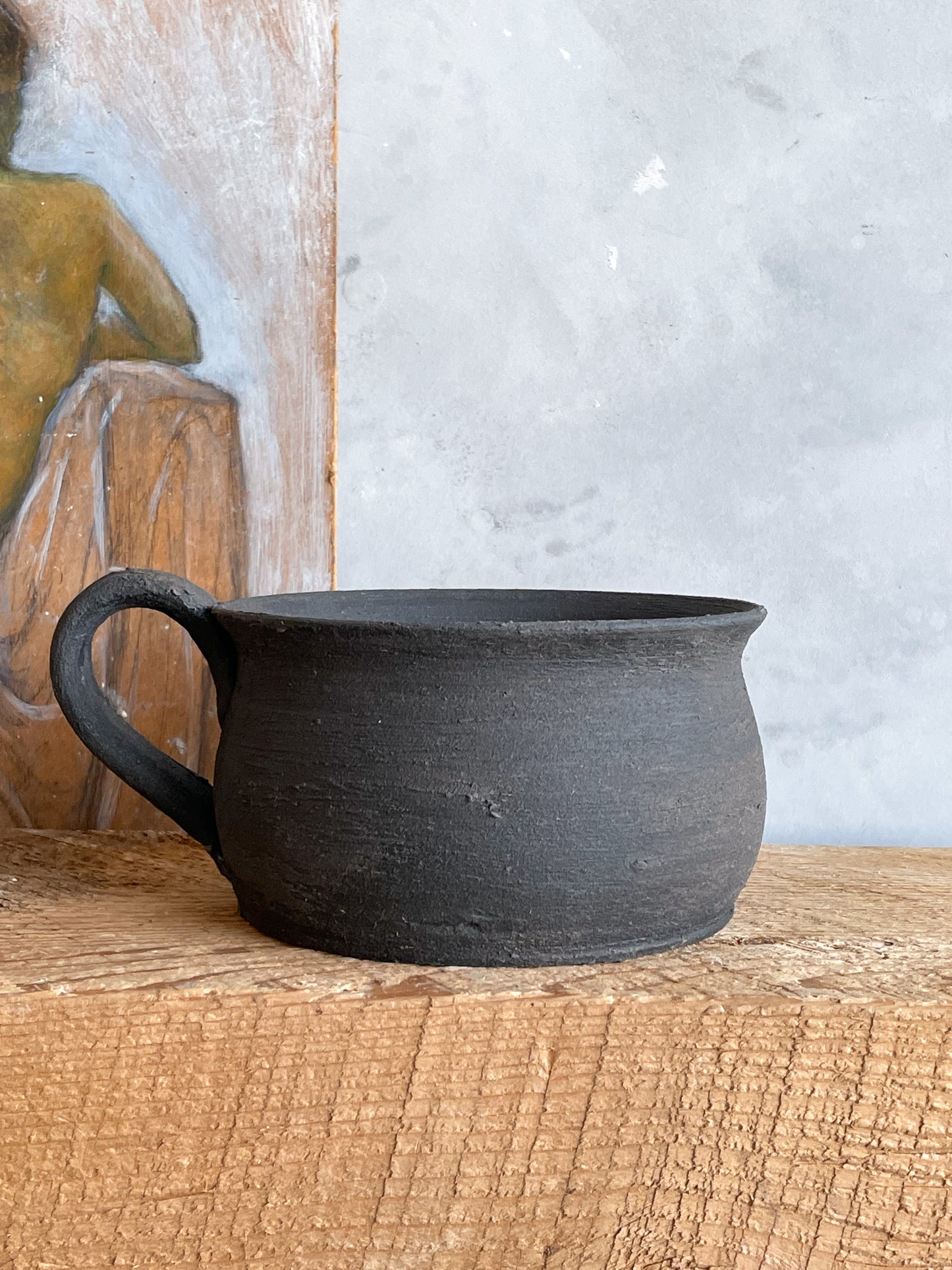 midnight| rustic black textured planter vase with handle 17