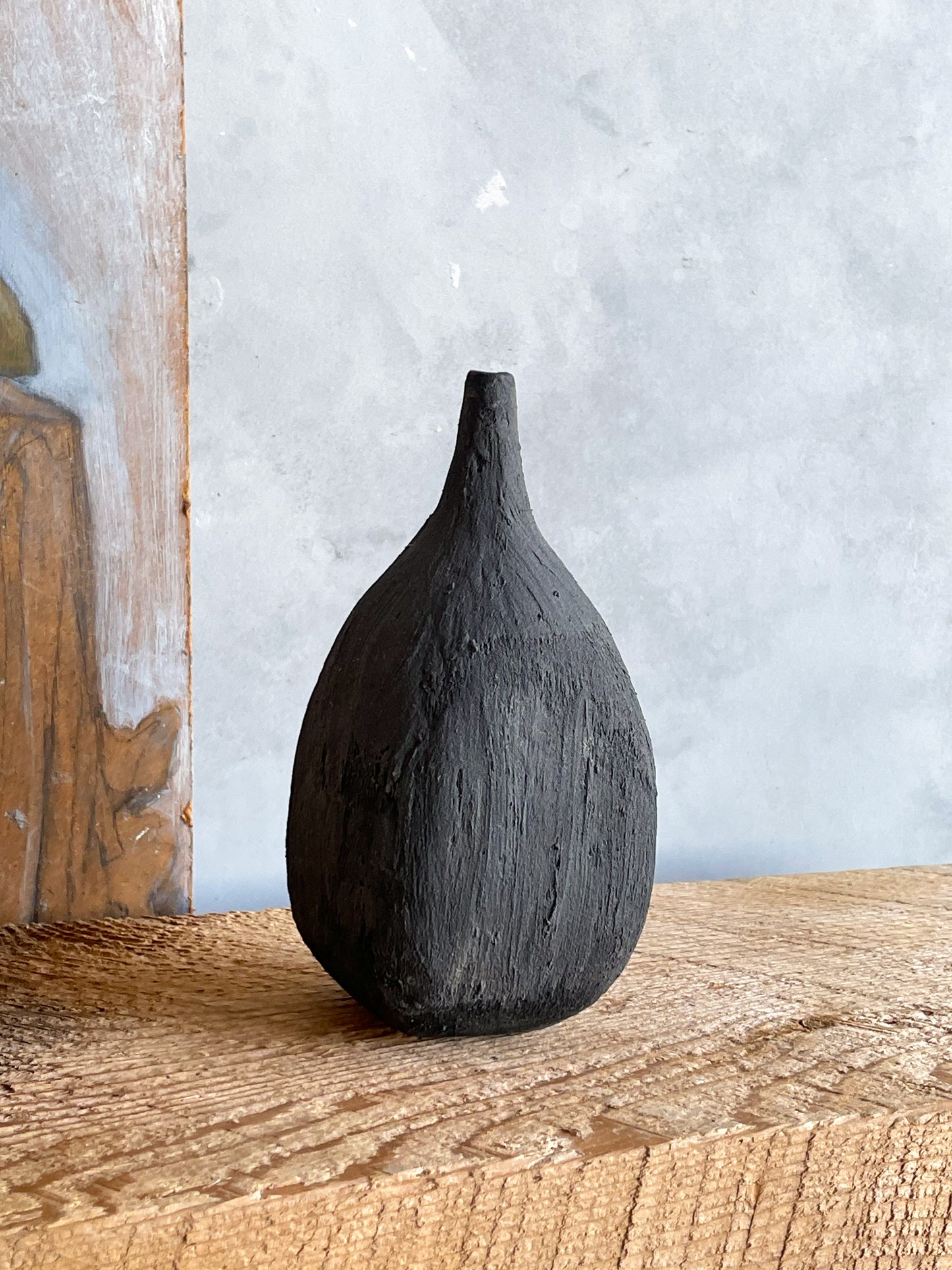 midnight| raged black textured decorative bud vase 19