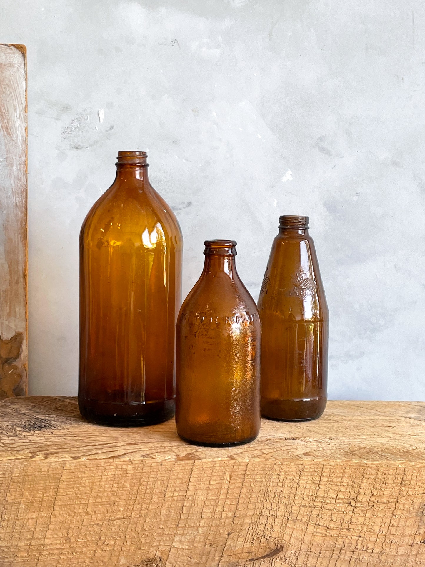 antique amber glass bottles | set 1