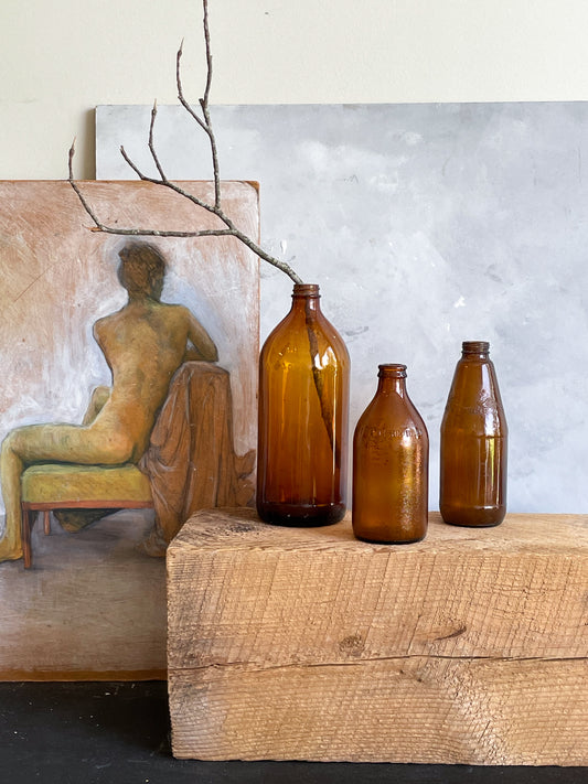 antique amber glass bottles | set 1