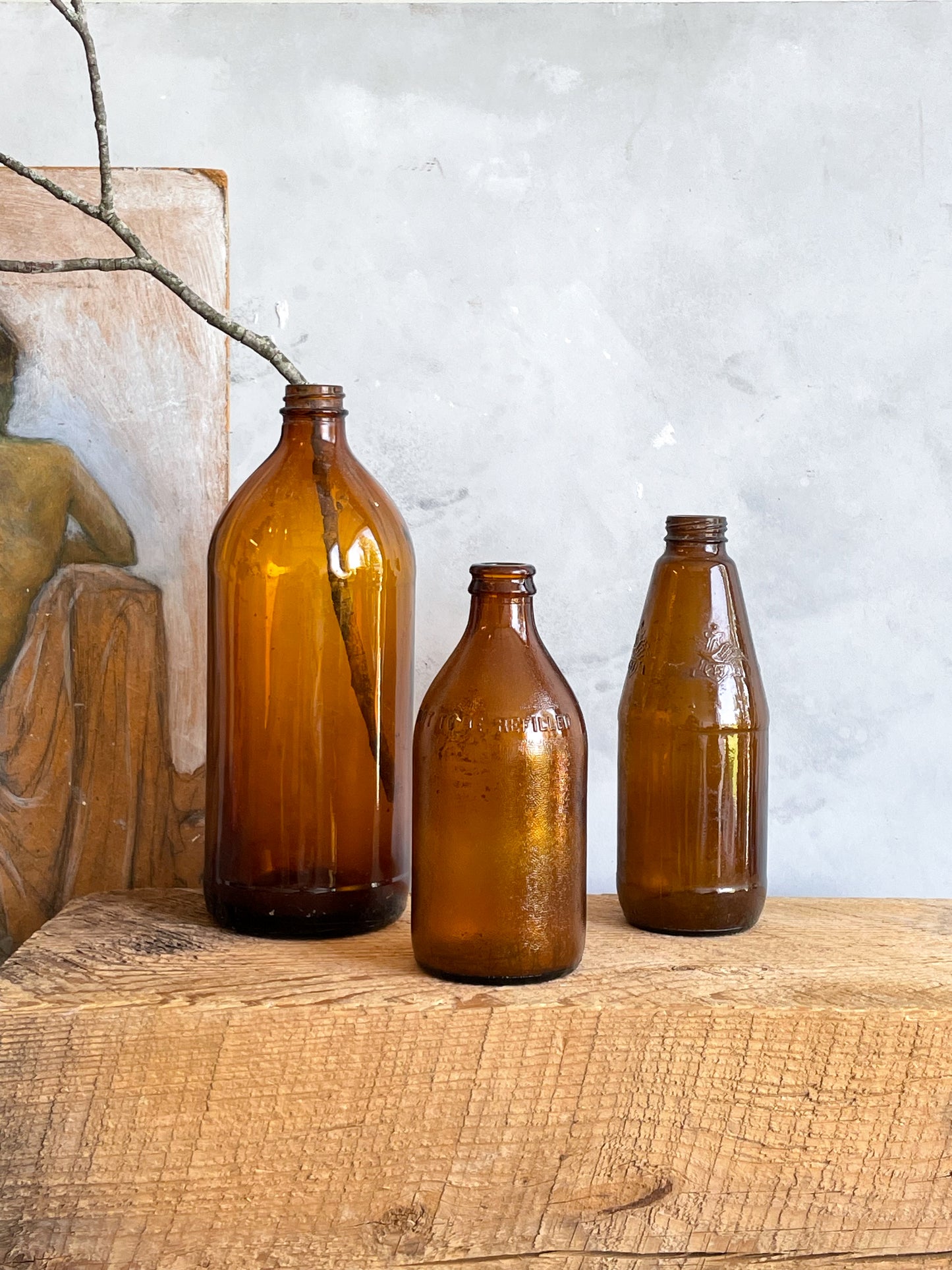 antique amber glass bottles | set 1