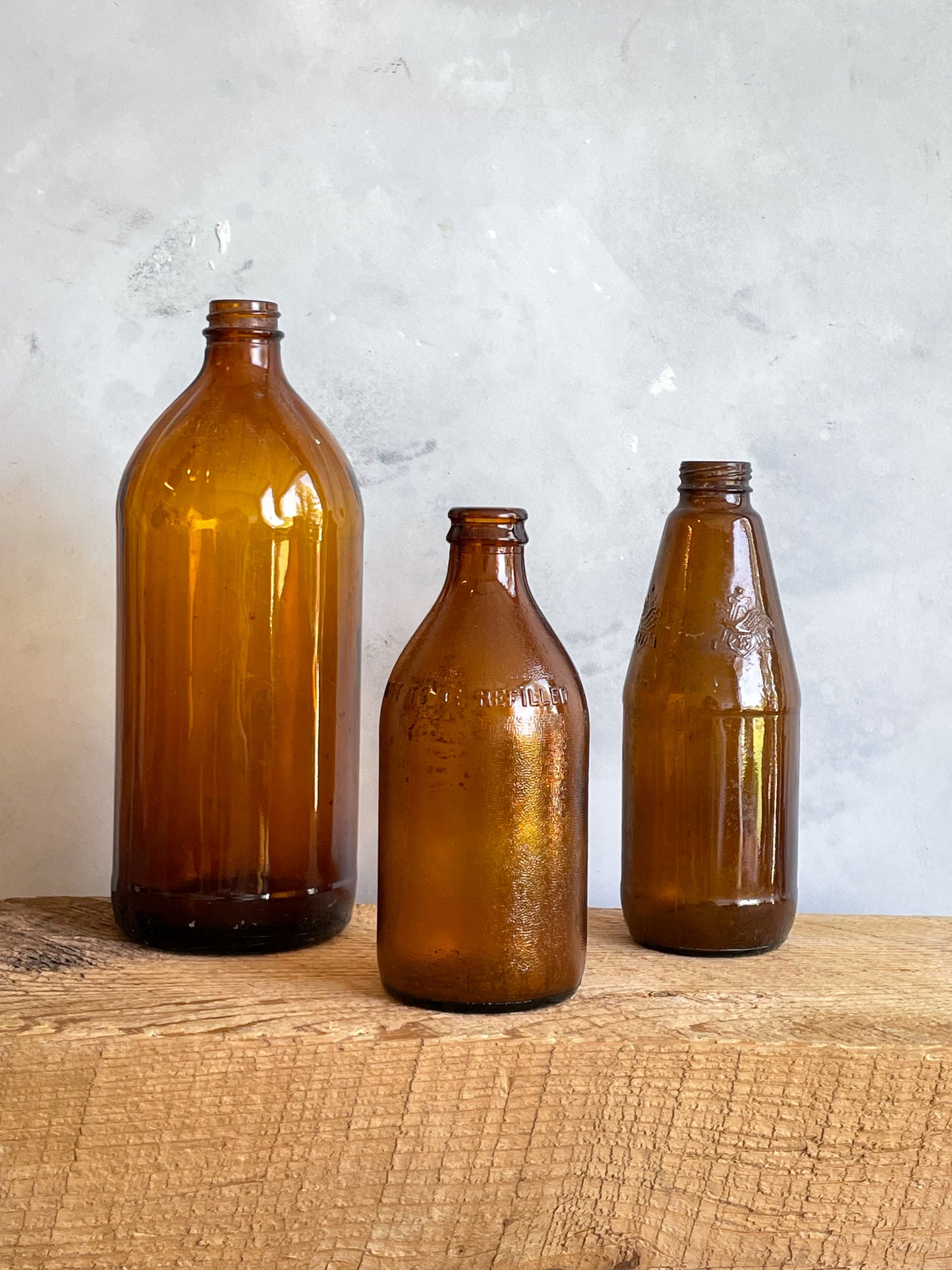 antique amber glass bottles | set 1