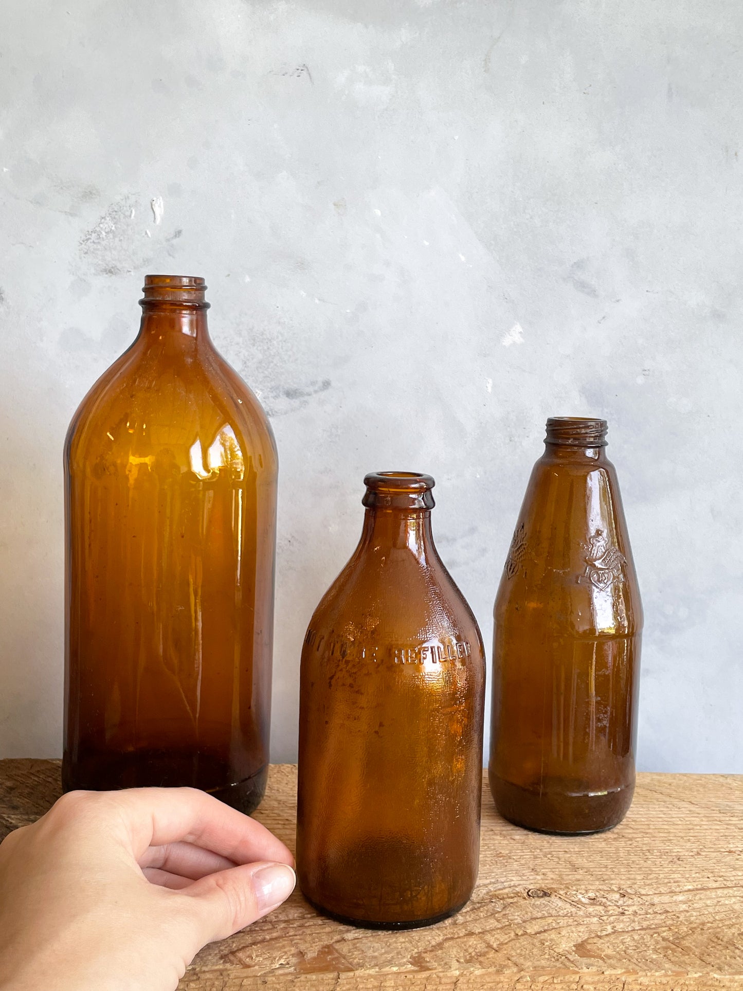 antique amber glass bottles | set 1