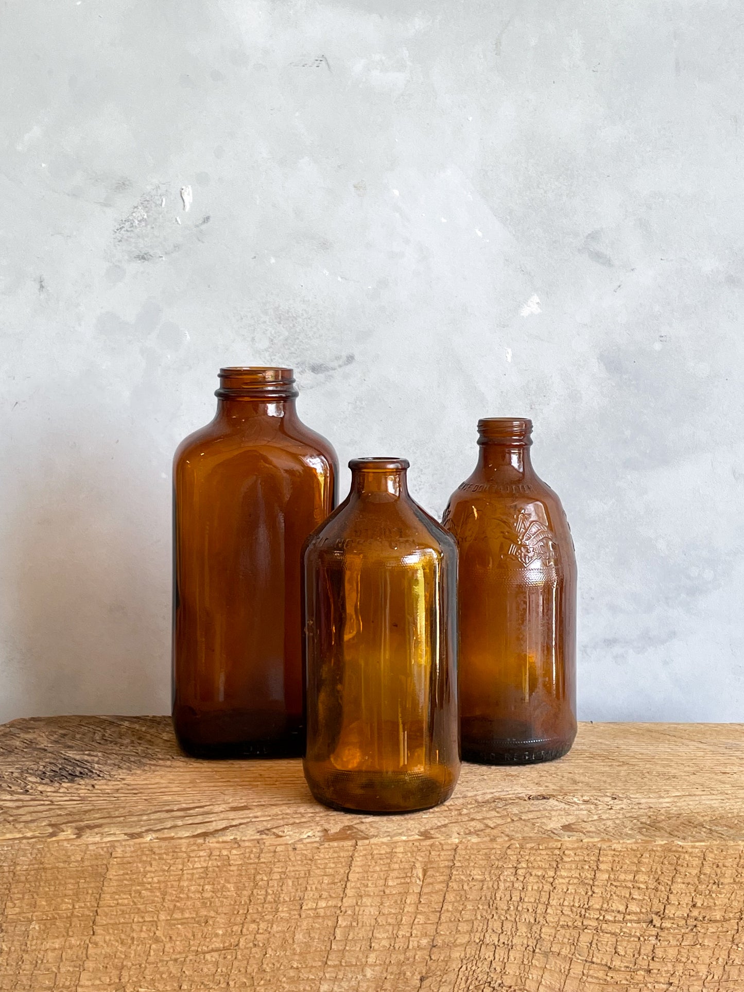 antique amber glass bottles | set 2