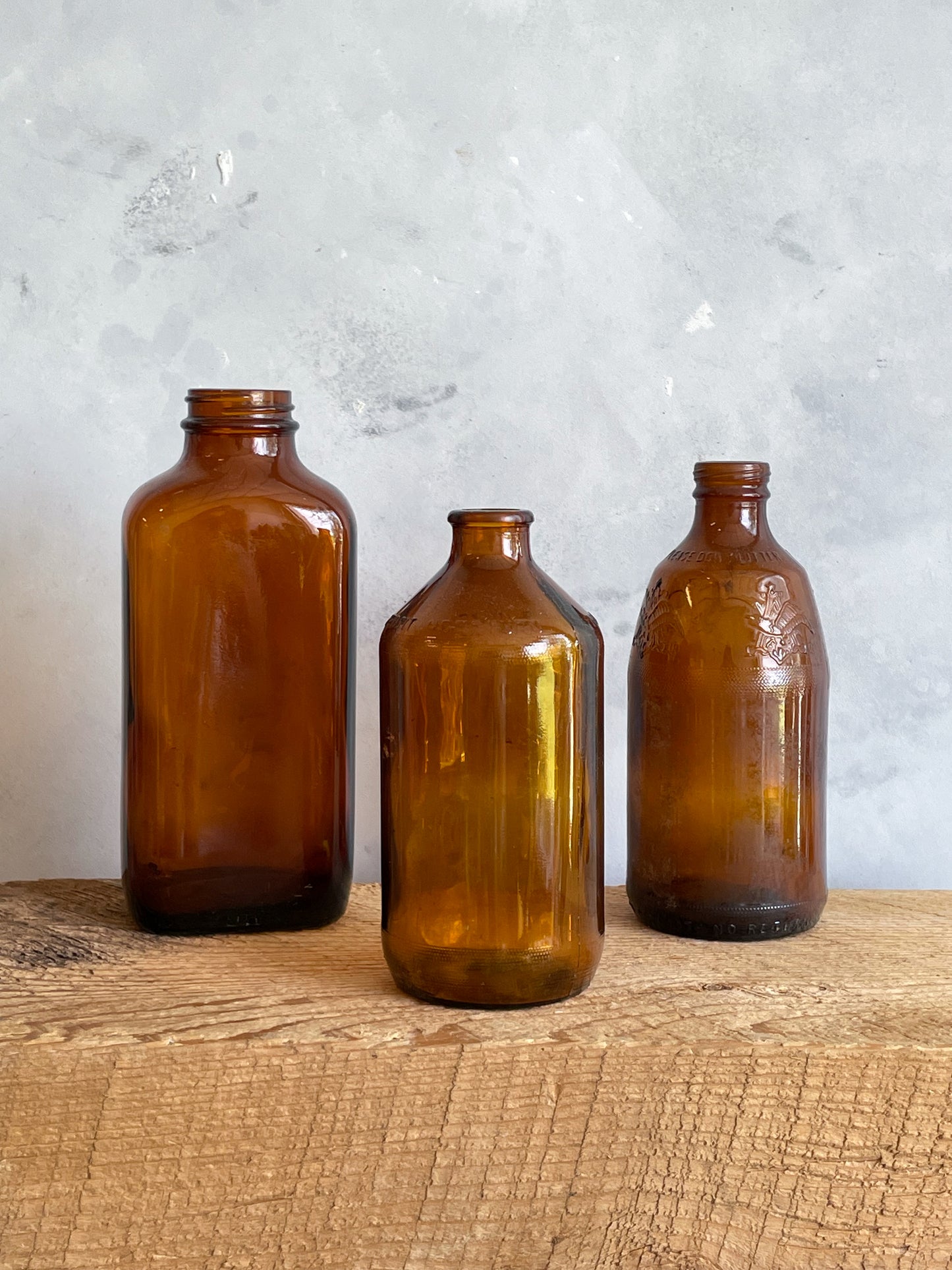 antique amber glass bottles | set 2