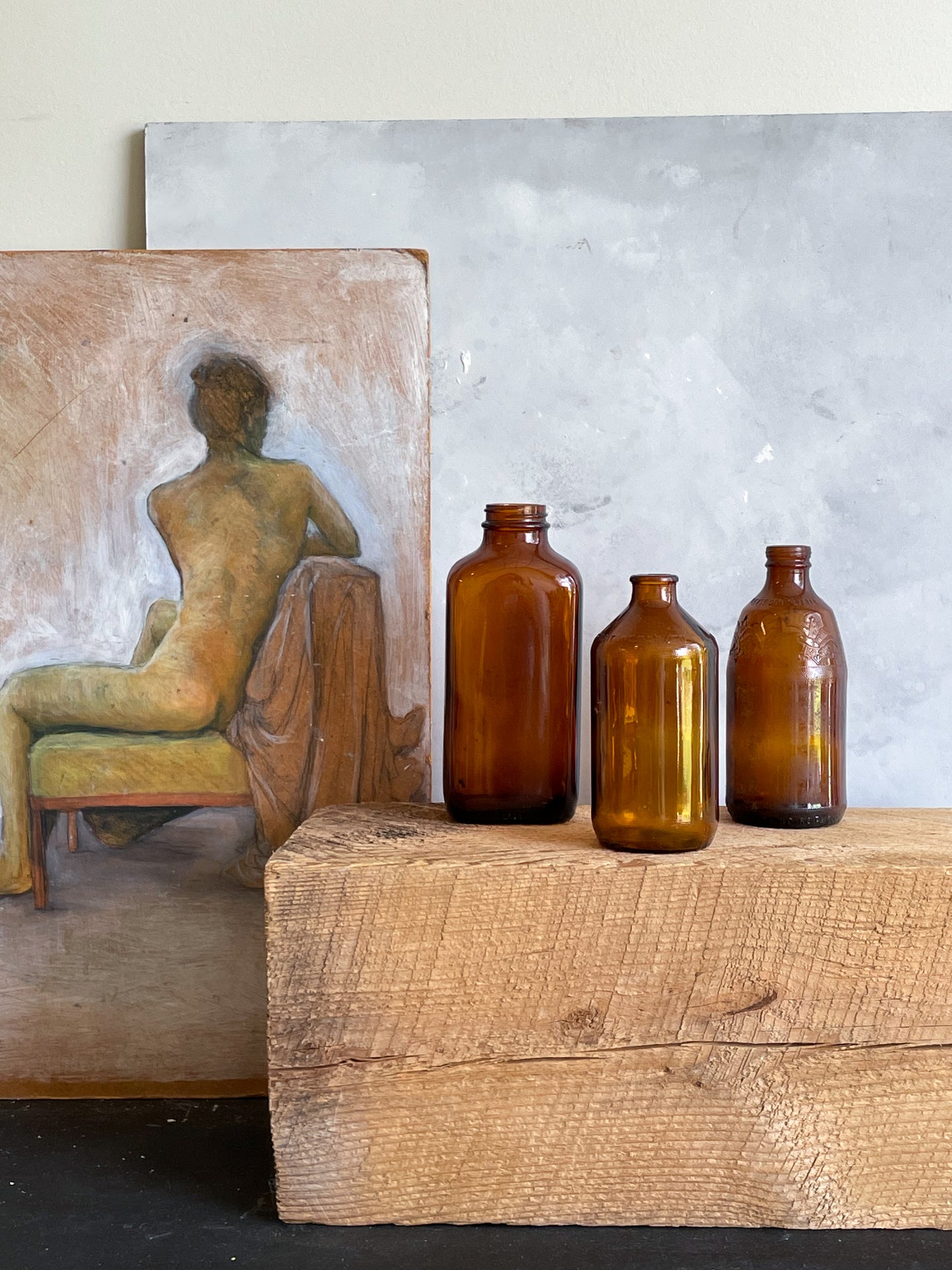 antique amber glass bottles | set 2