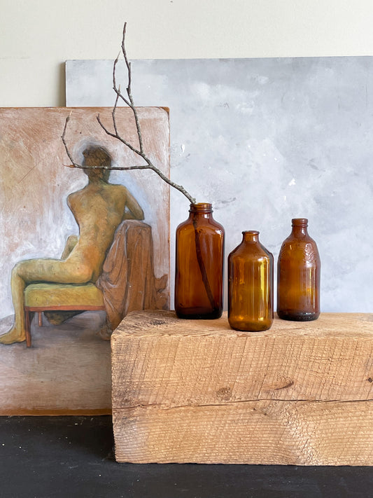 antique amber glass bottles | set 2