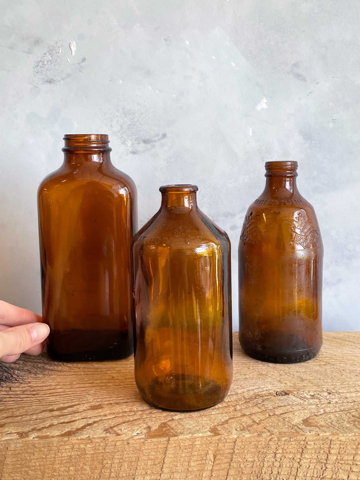 antique amber glass bottles | set 2