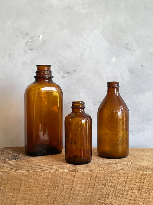 antique amber glass bottles | set 3