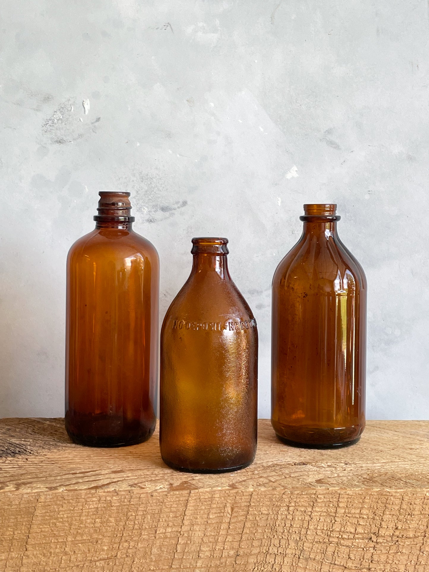 antique amber glass bottles | set 4