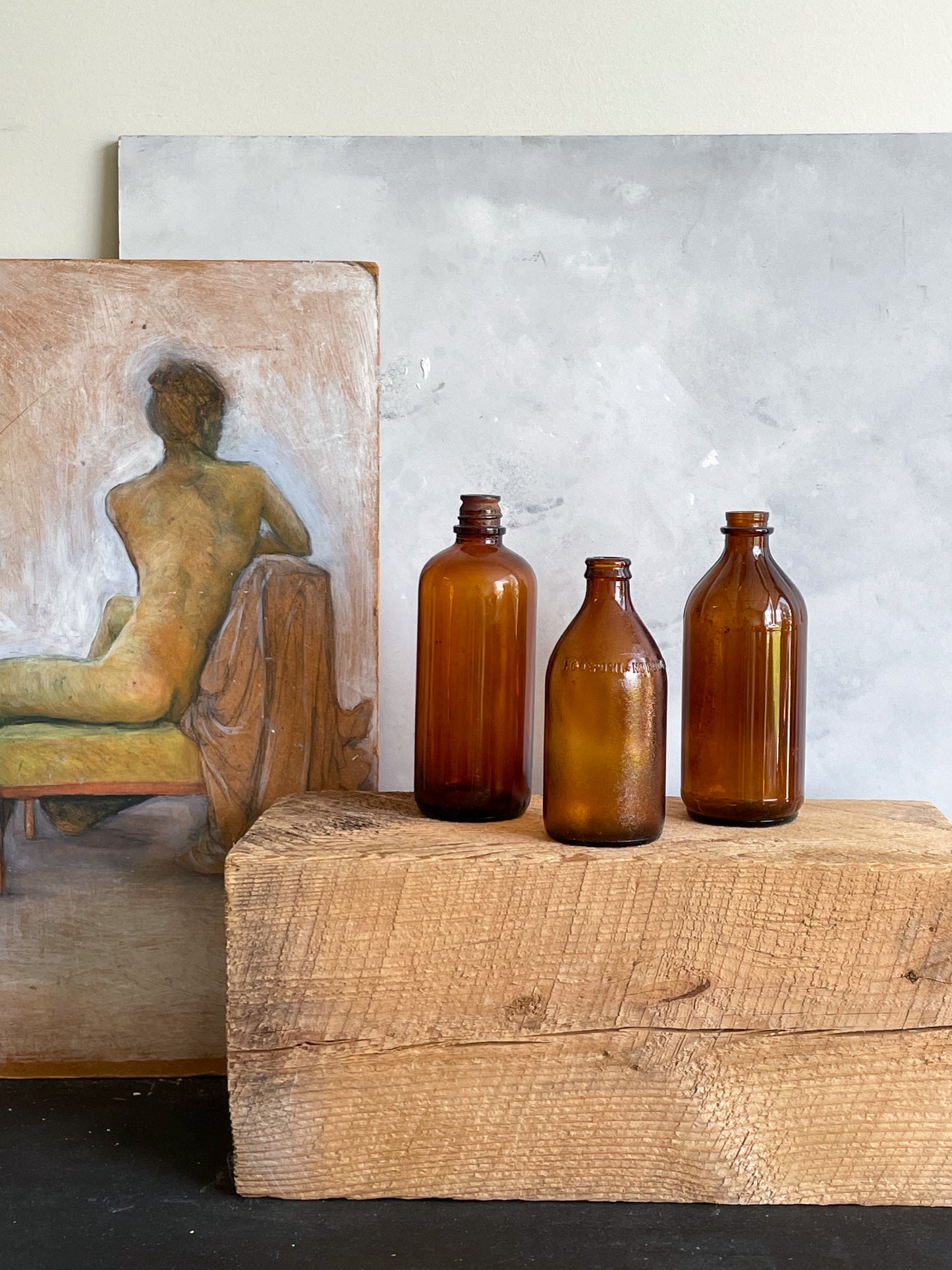 antique amber glass bottles | set 4