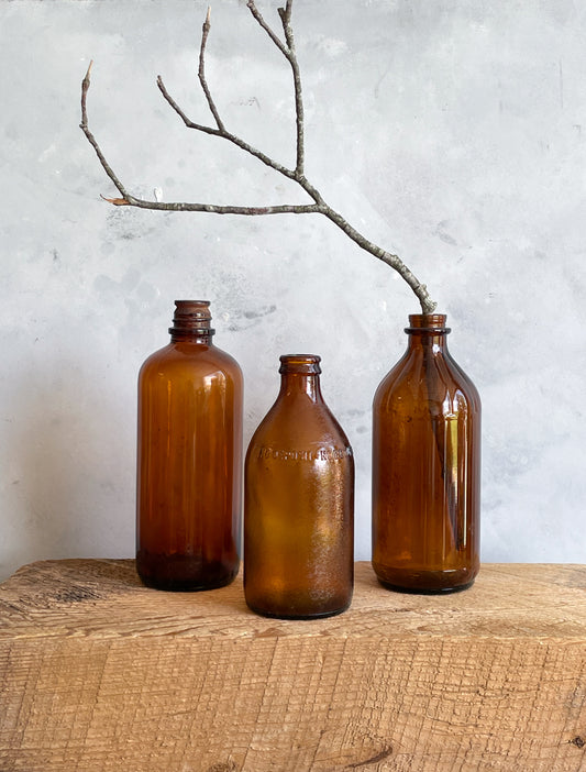 antique amber glass bottles | set 4