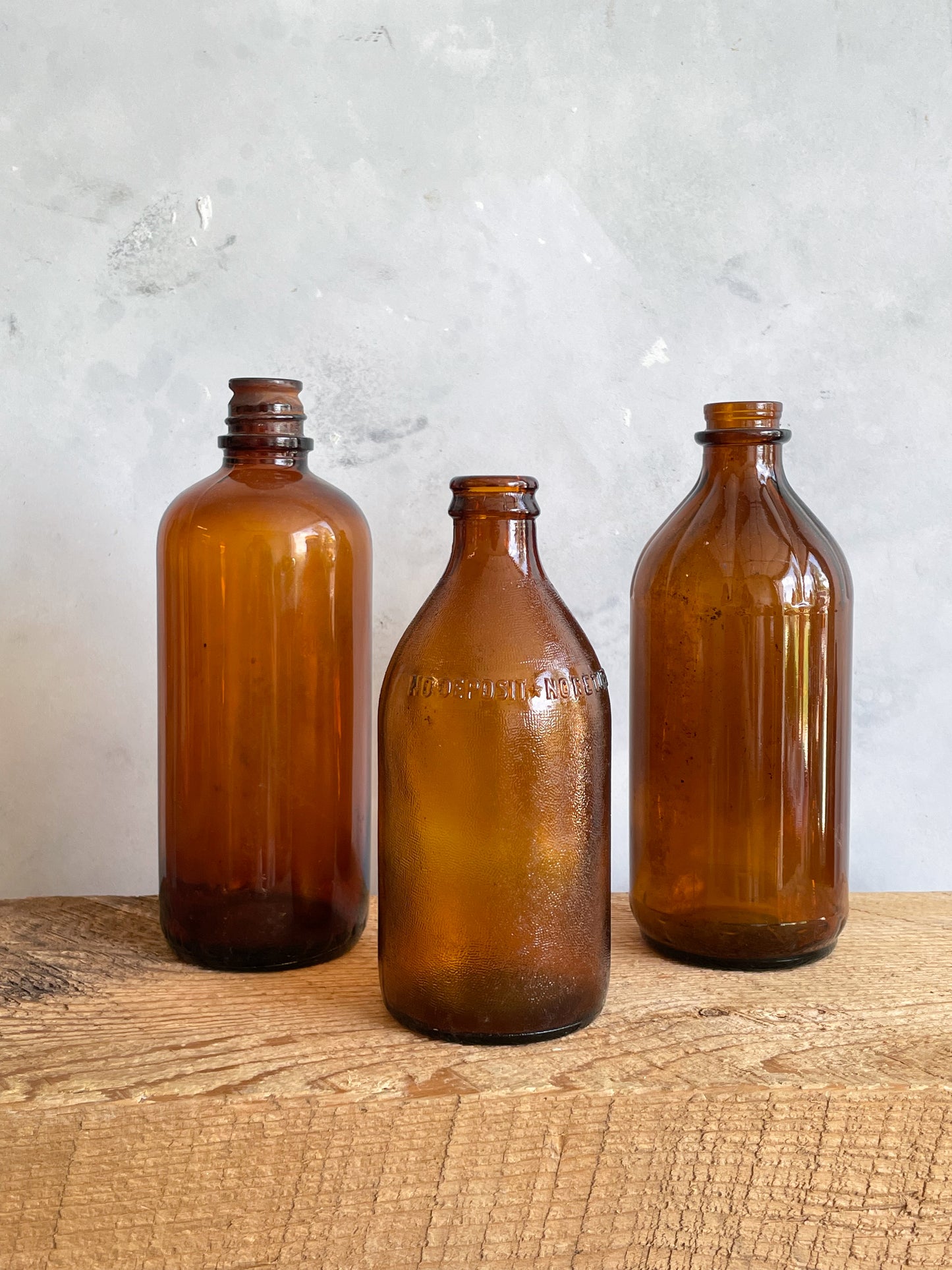 antique amber glass bottles | set 4