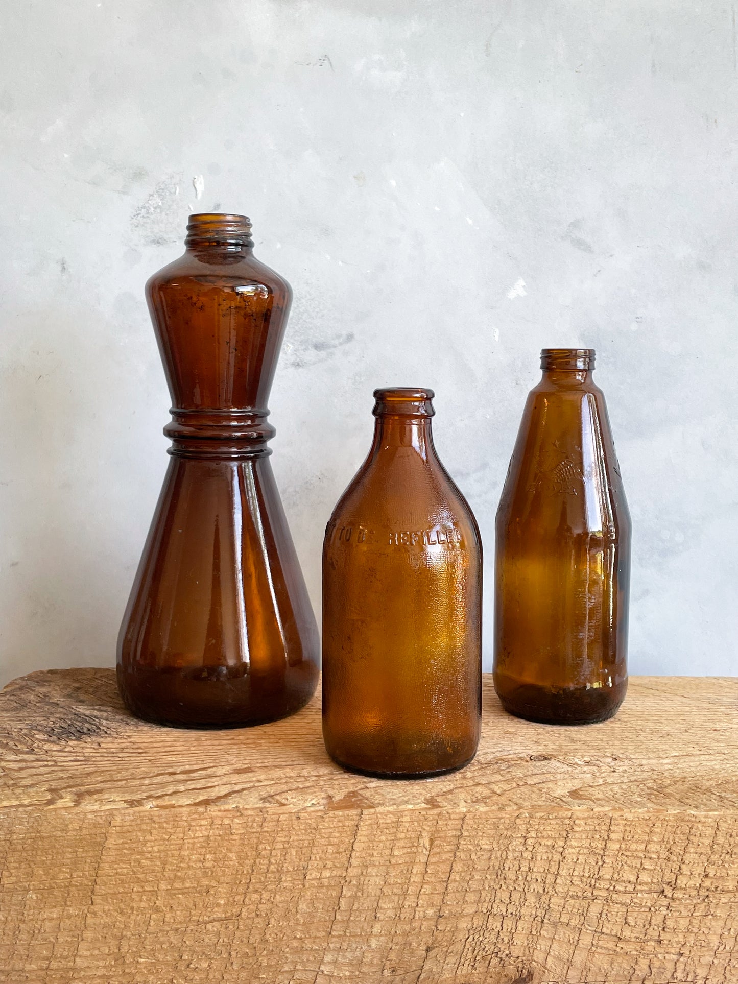 antique amber glass bottles | set 5