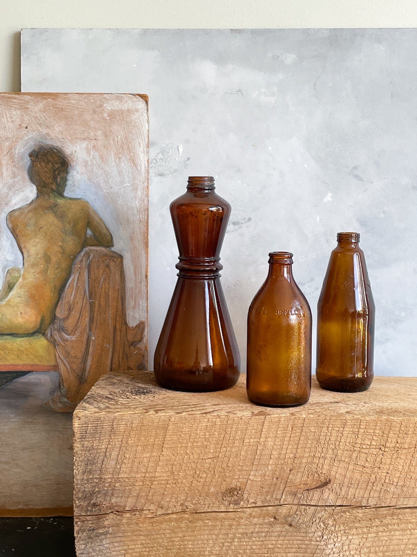 antique amber glass bottles | set 5