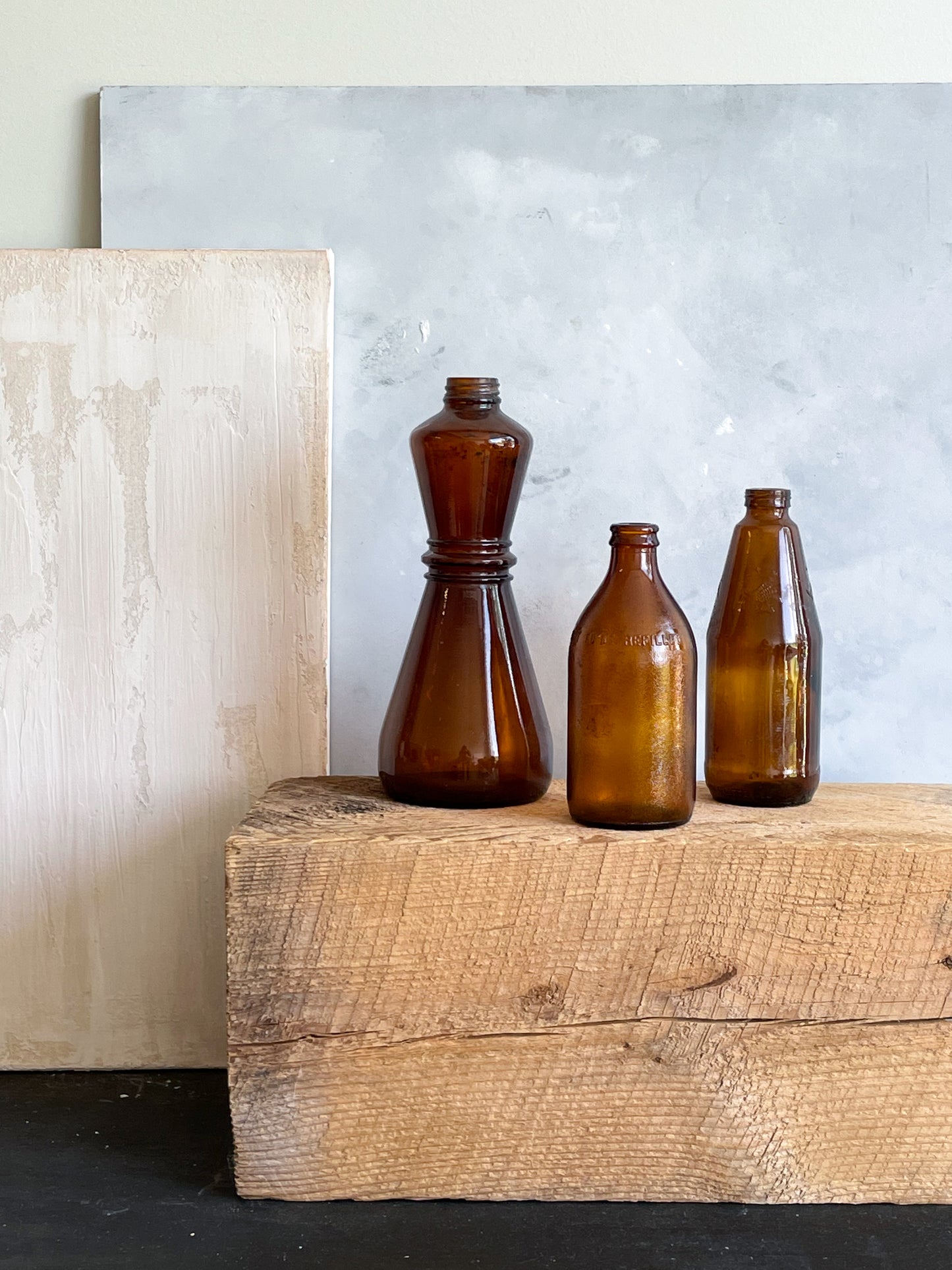 antique amber glass bottles | set 5